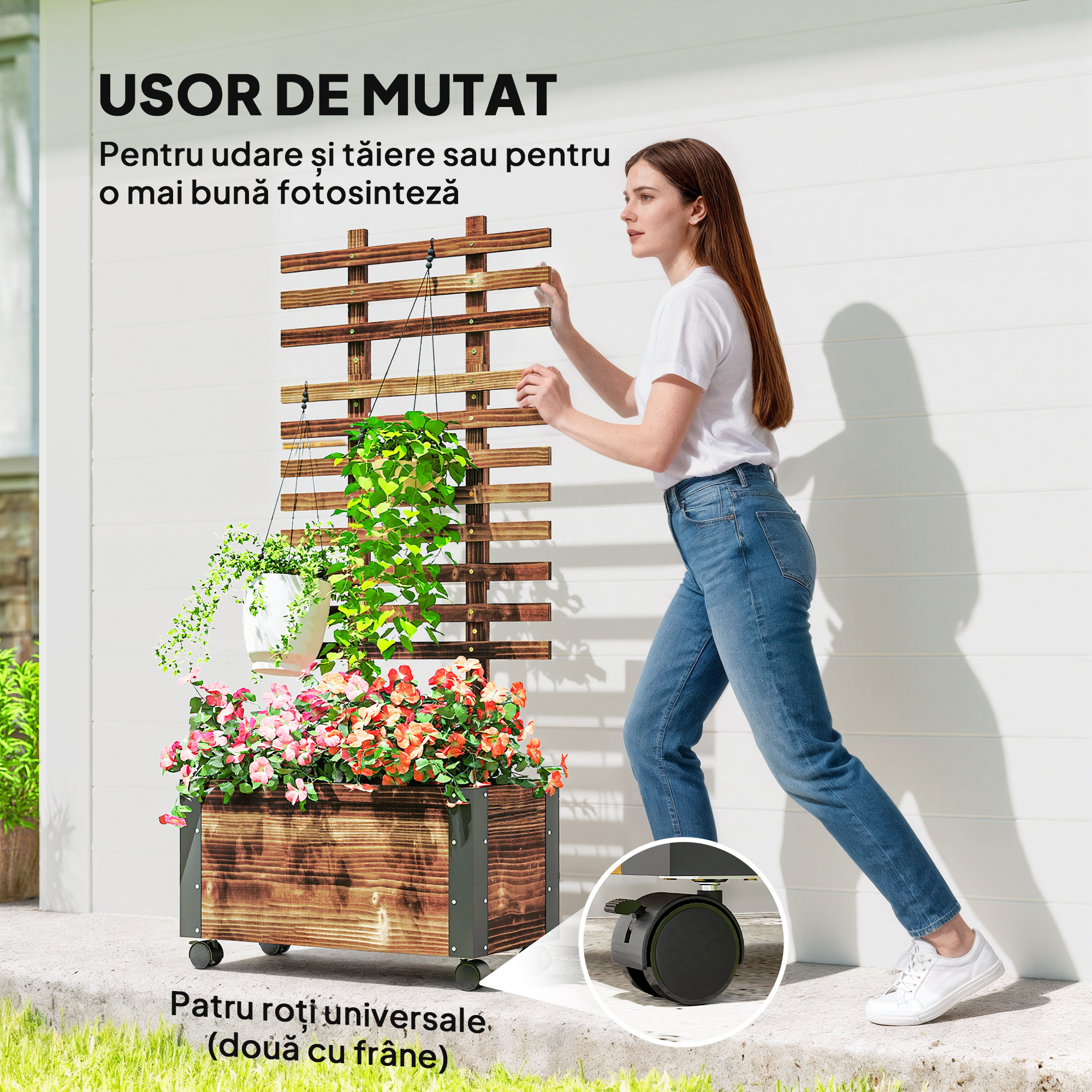 Jardiniera cu Spalier pentru Plante Agatatoare si Roti [4]