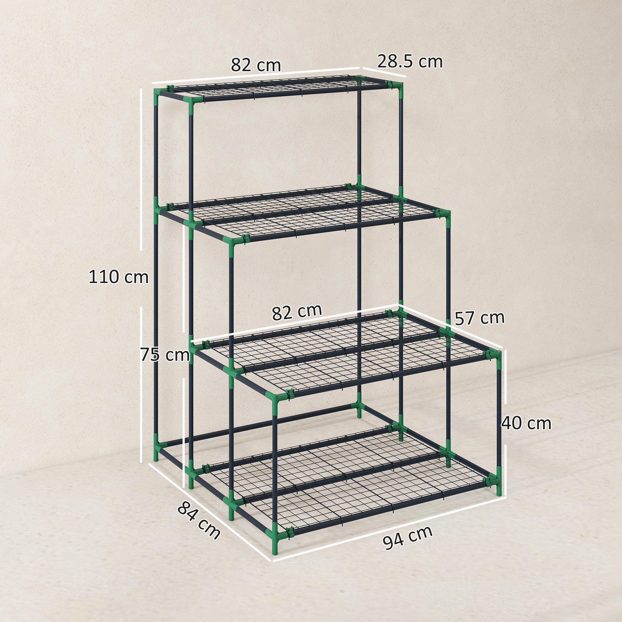  Raft Suport Plante cu 4 Niveluri din Otel, 94x84x110 cm, Verde inchis [2]