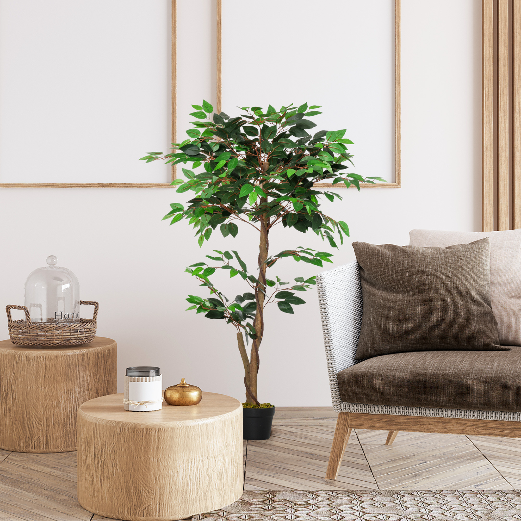 Planta Artificiala  Arbore de Ceai cu 546 de Frunze Realistice si Ghiveci din Ciment 120 cm Verde [6]