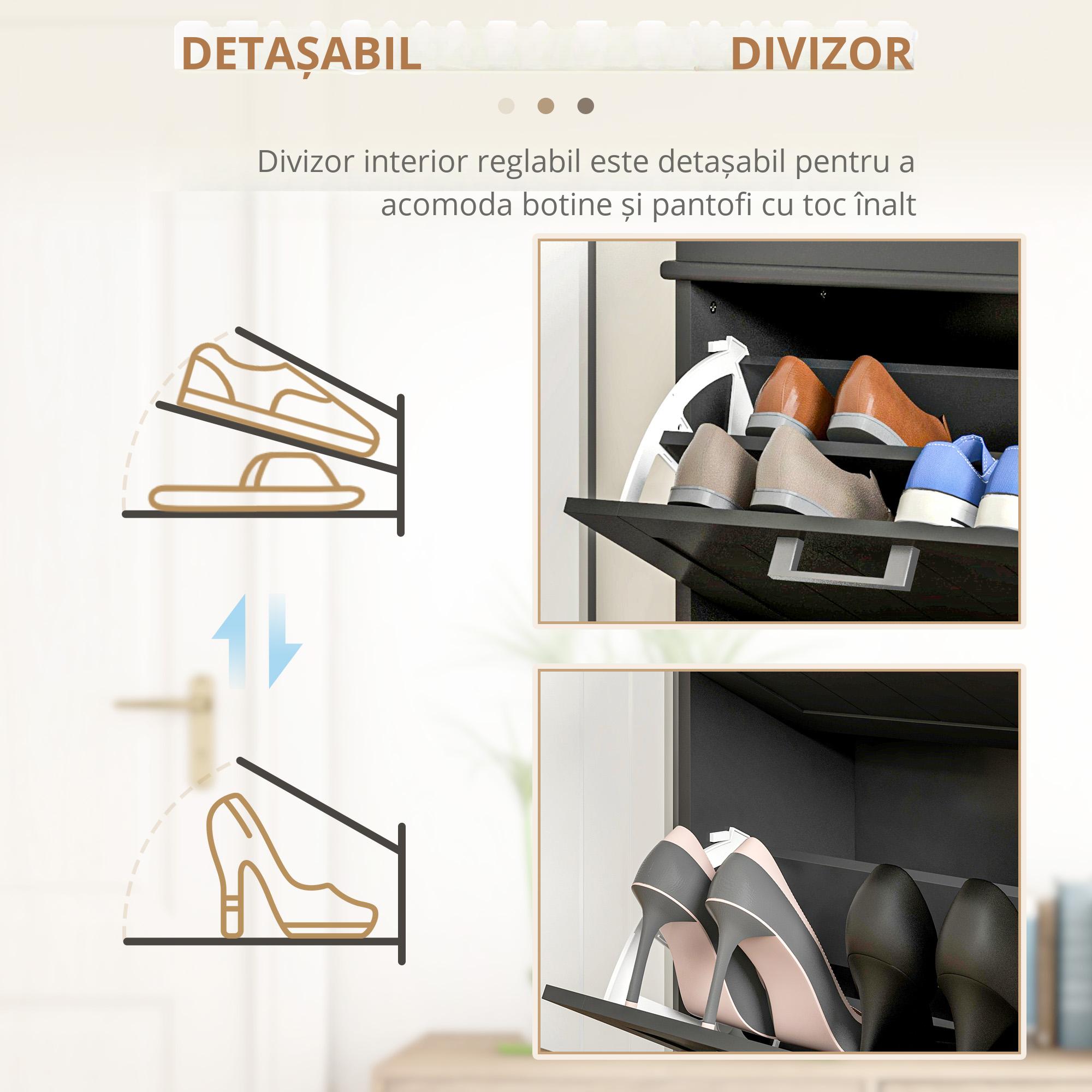  Dulap pentru Pantofi cu 2 Sertare pentru 10 Perechi de Pantofi, Mobilier cu Raft Reglabil, 54x24x82,5 cm, Negru [5]