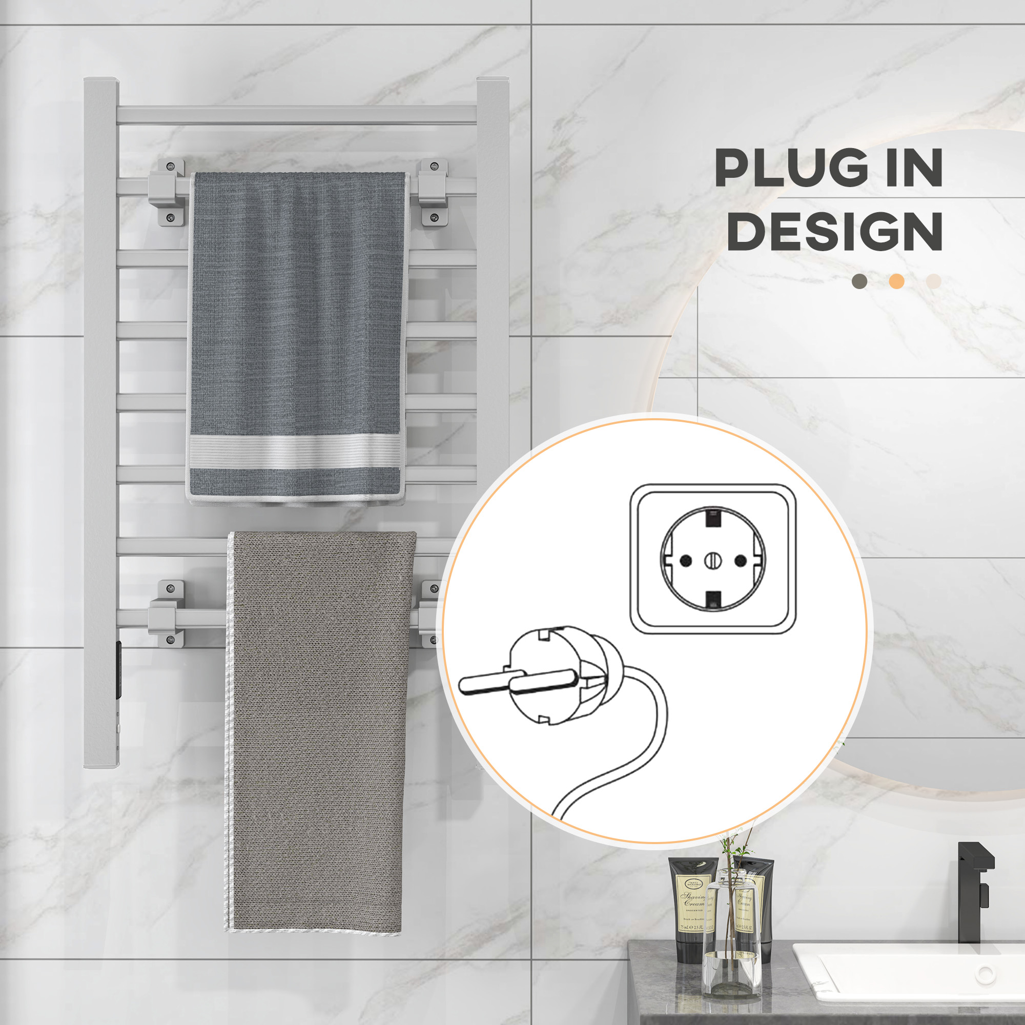  Uscator Electric pentru Prosoape de Podea sau Perete 150W cu Temporizator 2-4 Ore, 53x35x90 cm, Argintiu [7]