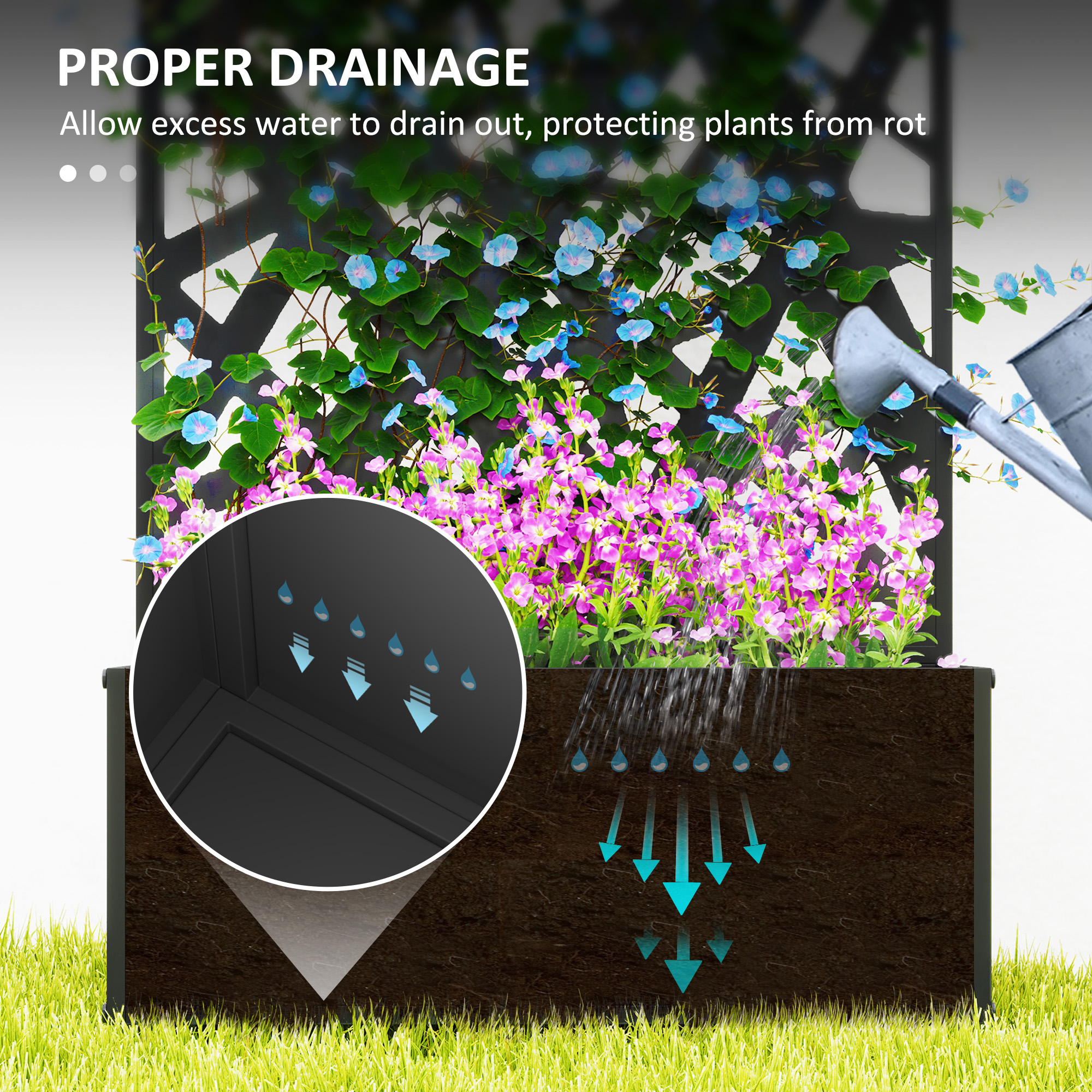  Jardiniera cu Grilaj pentru Plante Cataratoare din Metal, 61x23x113 cm, Negru [4]