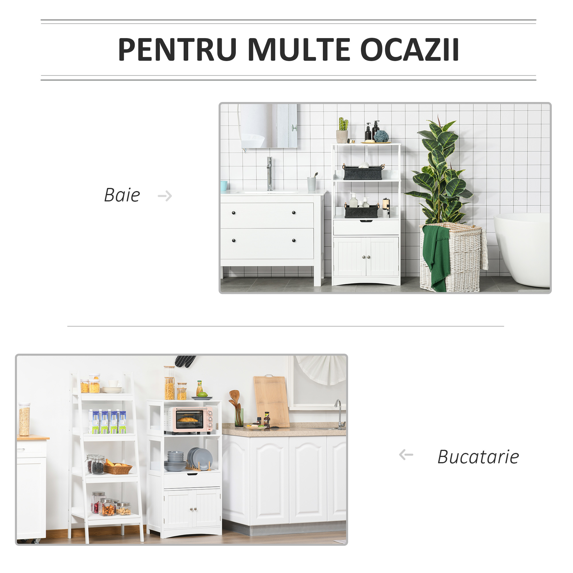  Dulap multifunctional cu rafturi, MDF, 60x33x122.5 cm, Alb [5]