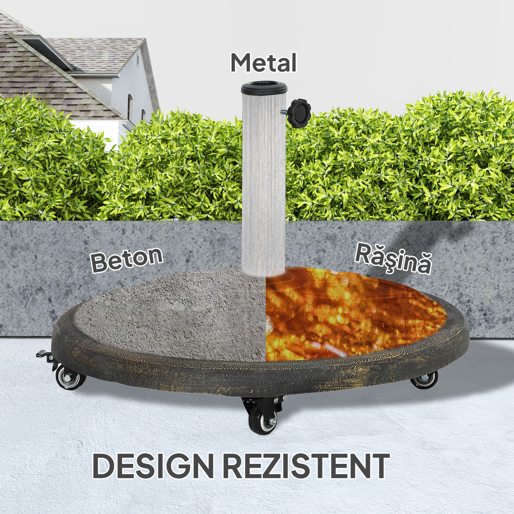  Baza Rotunda pentru Umbrela cu Roti, Baza Ponderata de 20 kg din Rasina, Suport pentru Umbrele de 3,3 cm/3,8 cm/4,8 cm pentru Exterior, Gradina, Piscina, Bronz [4]