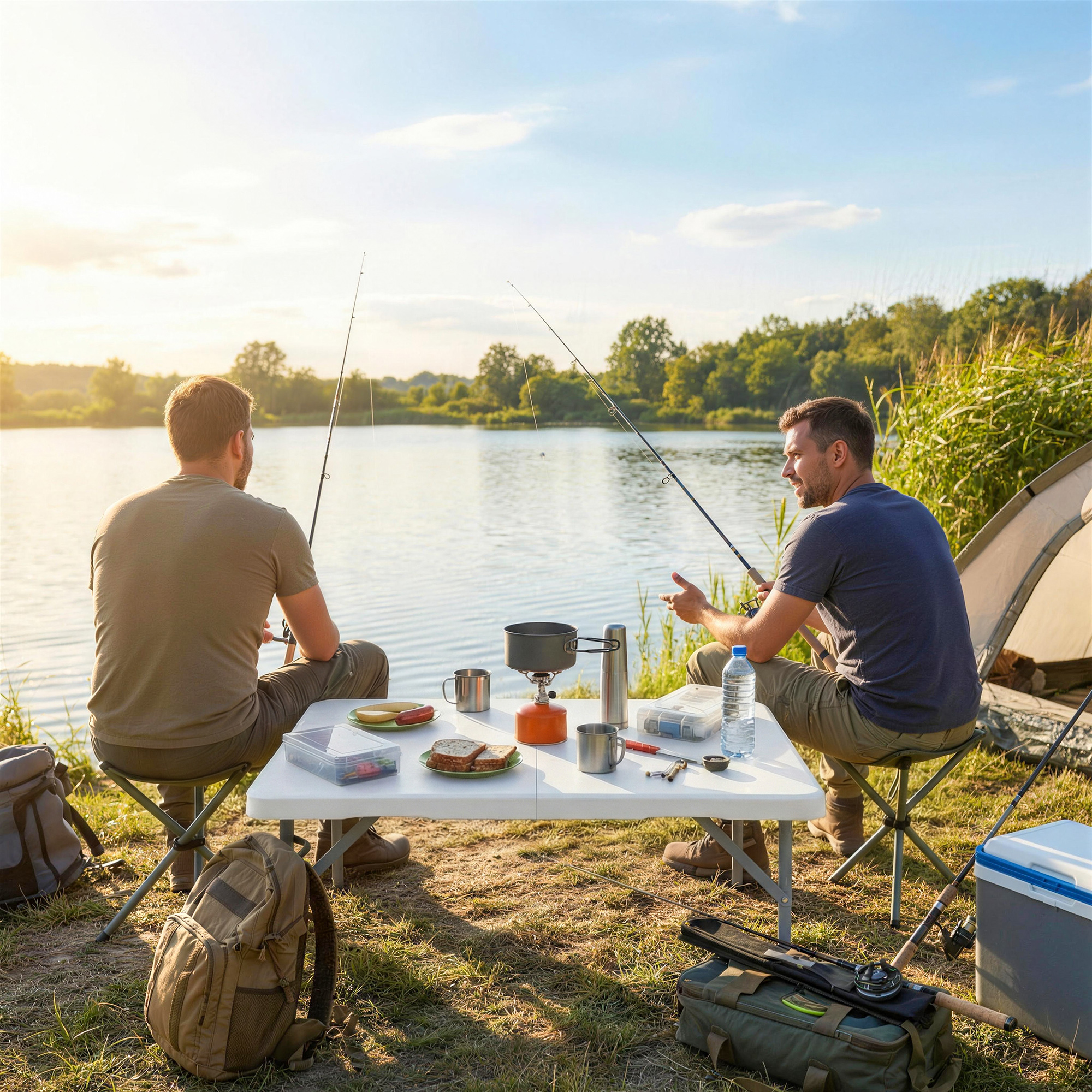  Masa de Camping Pliabila Patrata, din Metal si HDPE, 86x86x74 cm, Alb [6]