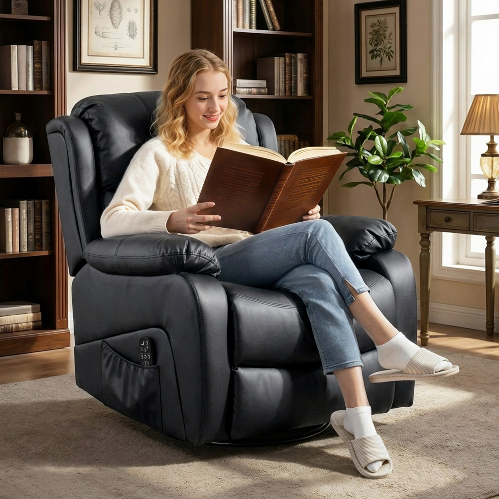  Fotoliu Relax Rabatabil cu 8 Puncte de Masaj, incalzire si Suport pentru Picioare, 87x97X100 cm, Negru [1]