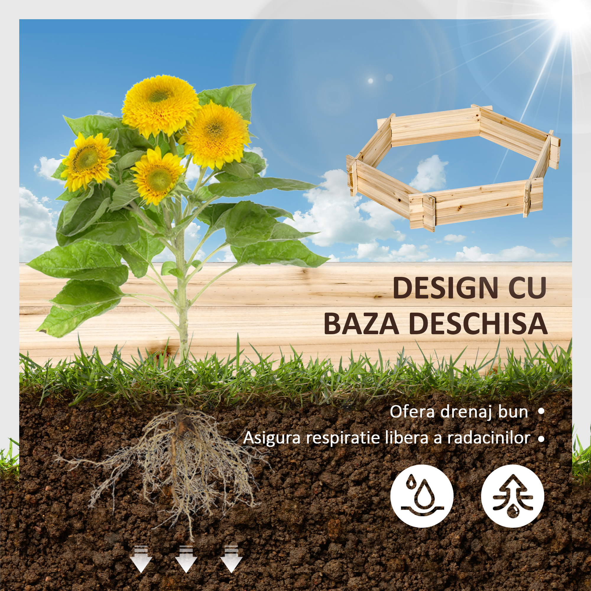  Pat de Gradina fara Baza si cu Structura de blocare, din Lemn, 100x92x16cm [3]