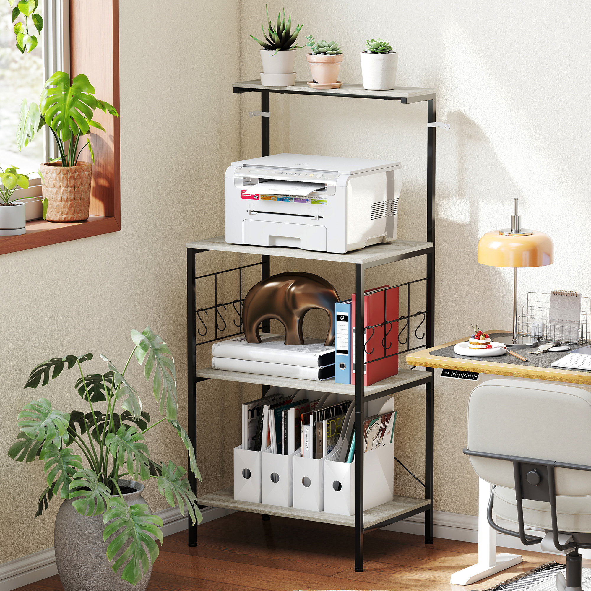  Raft de Bucatarie Stil Industrial cu 4 Nivele si 8 Carlige Stejar [8]