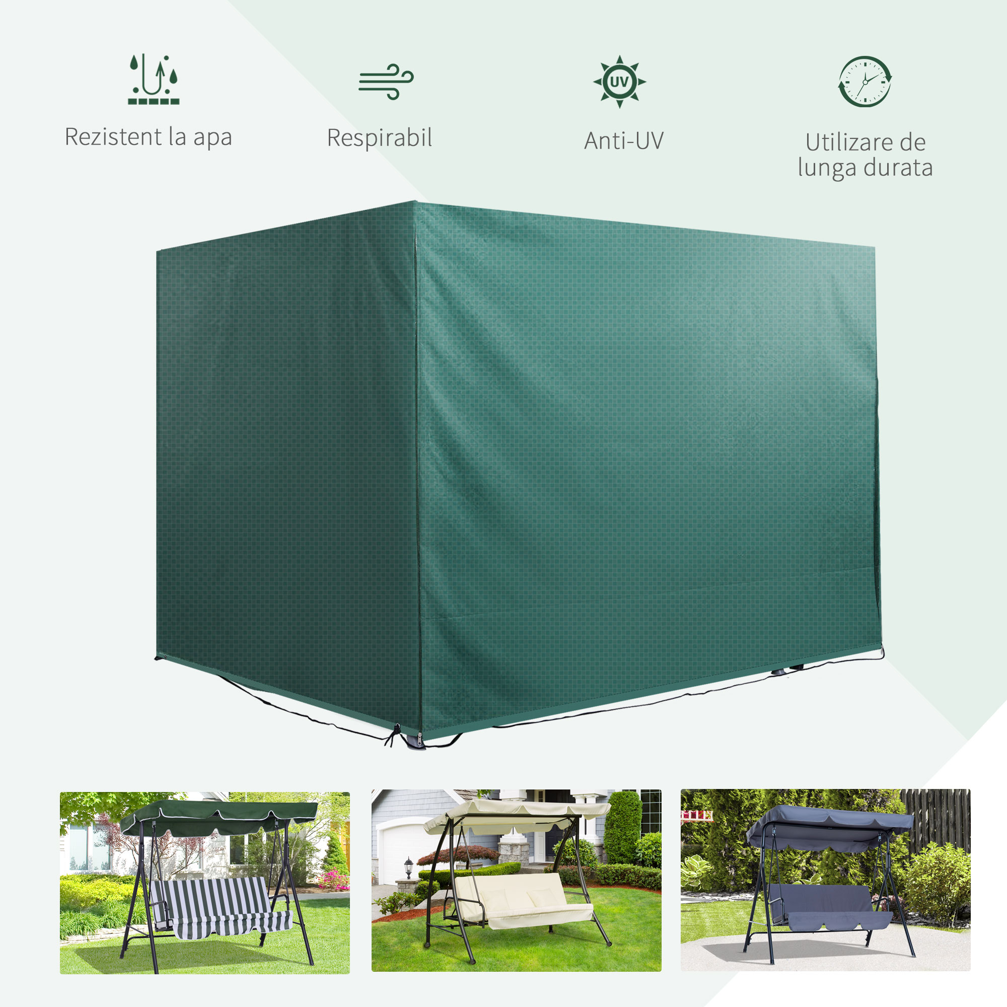  Prelata de Acoperit pentru Mobilier de Extern Impermeabil Anti Mucegai cu Fixaj in PE, Verde,215x155x150cm [3]