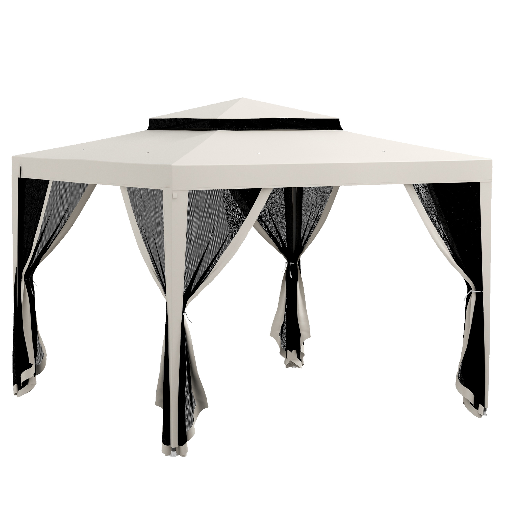 Gradina & balcon -  Foisor de Gradina cu Plasa tantari, Foisor cu Acoperis Dublu si Cadru Metalic, 297x297x268 cm, Bej