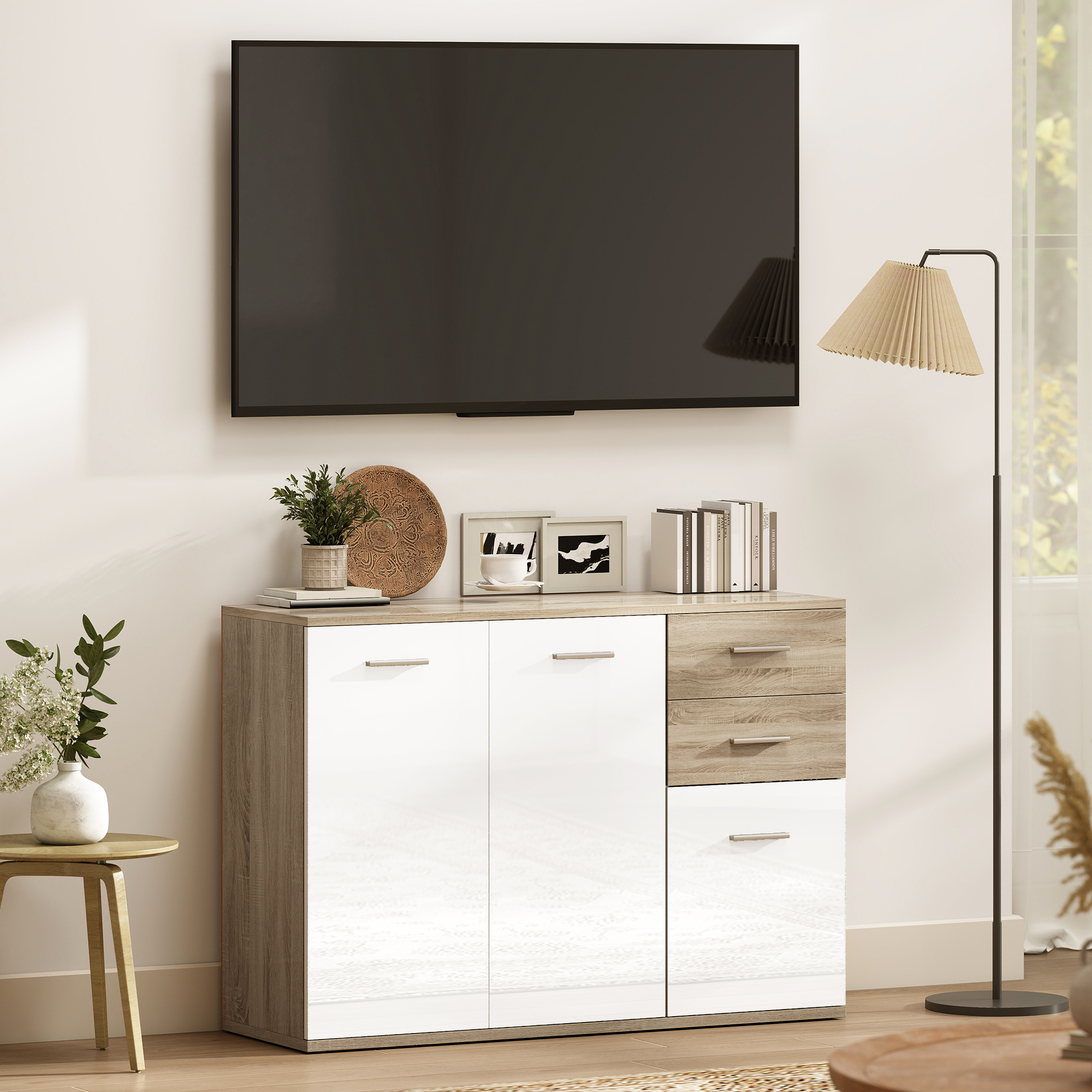  Comoda Moderna cu 3 Dulapuri si 2 Sertare din Lemn, Efect lemn [6]