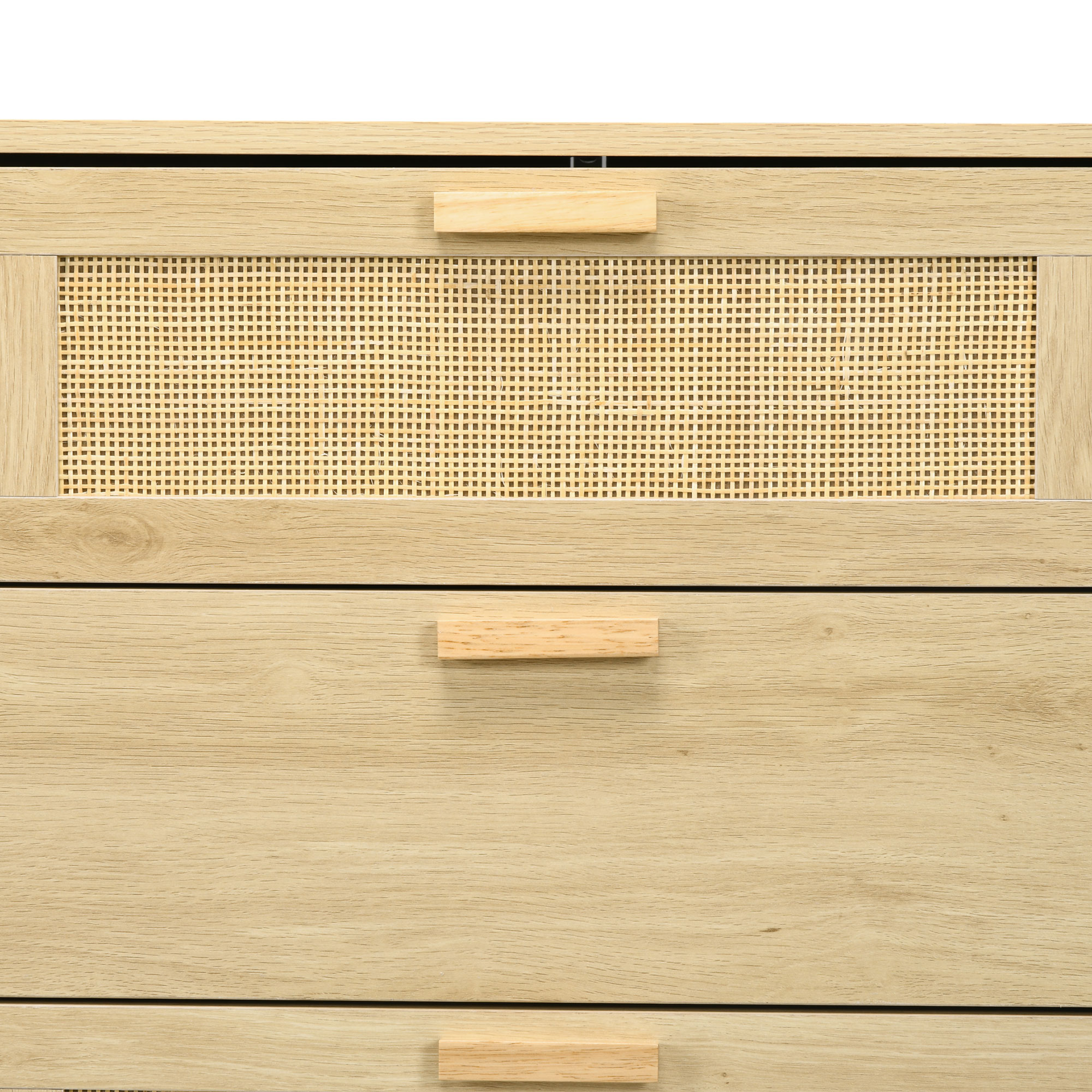  Comoda cu 6 sertare stil boho pentru dormitor si hol, din lemn si ratan, 110x40x69 cm, stejar [8]