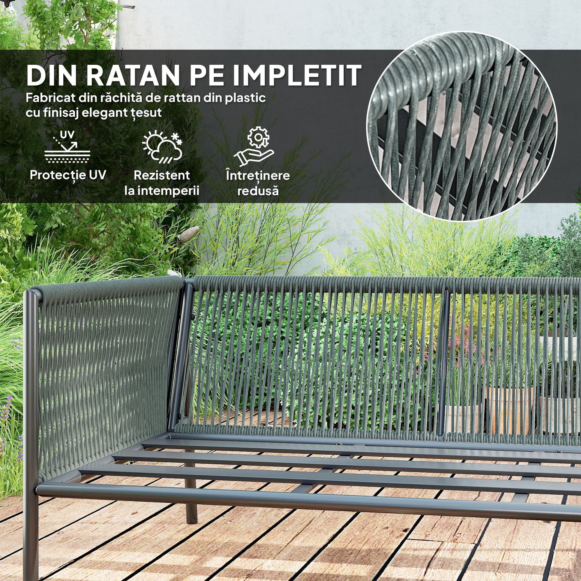  Mobilier de Gradina din Ratan cu Coltar Modular, Masuta de Cafea si Perne, Gri [4]