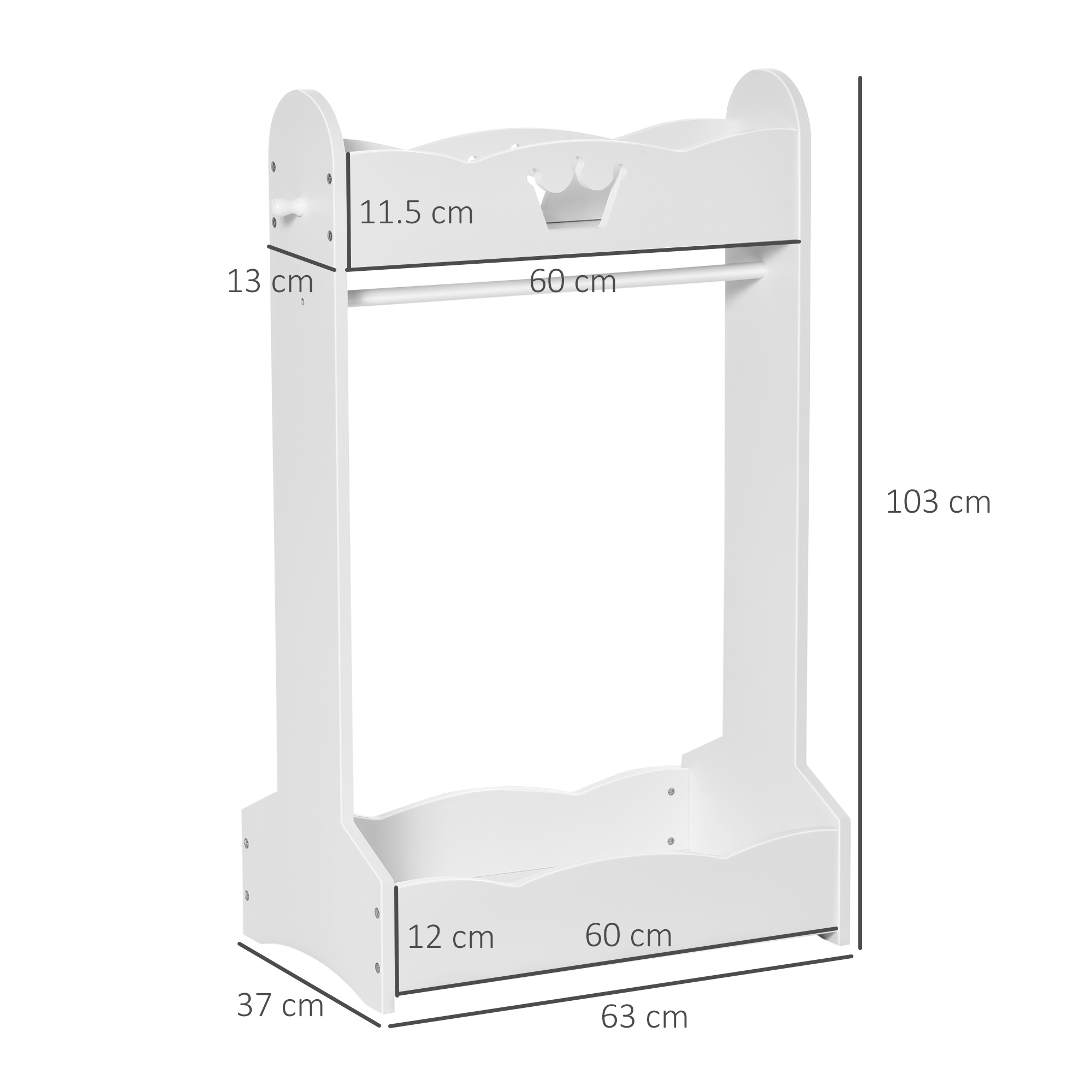  Suport pentru Haine din Lemn cu Etajere si Agatatori Laterale Alb [2]