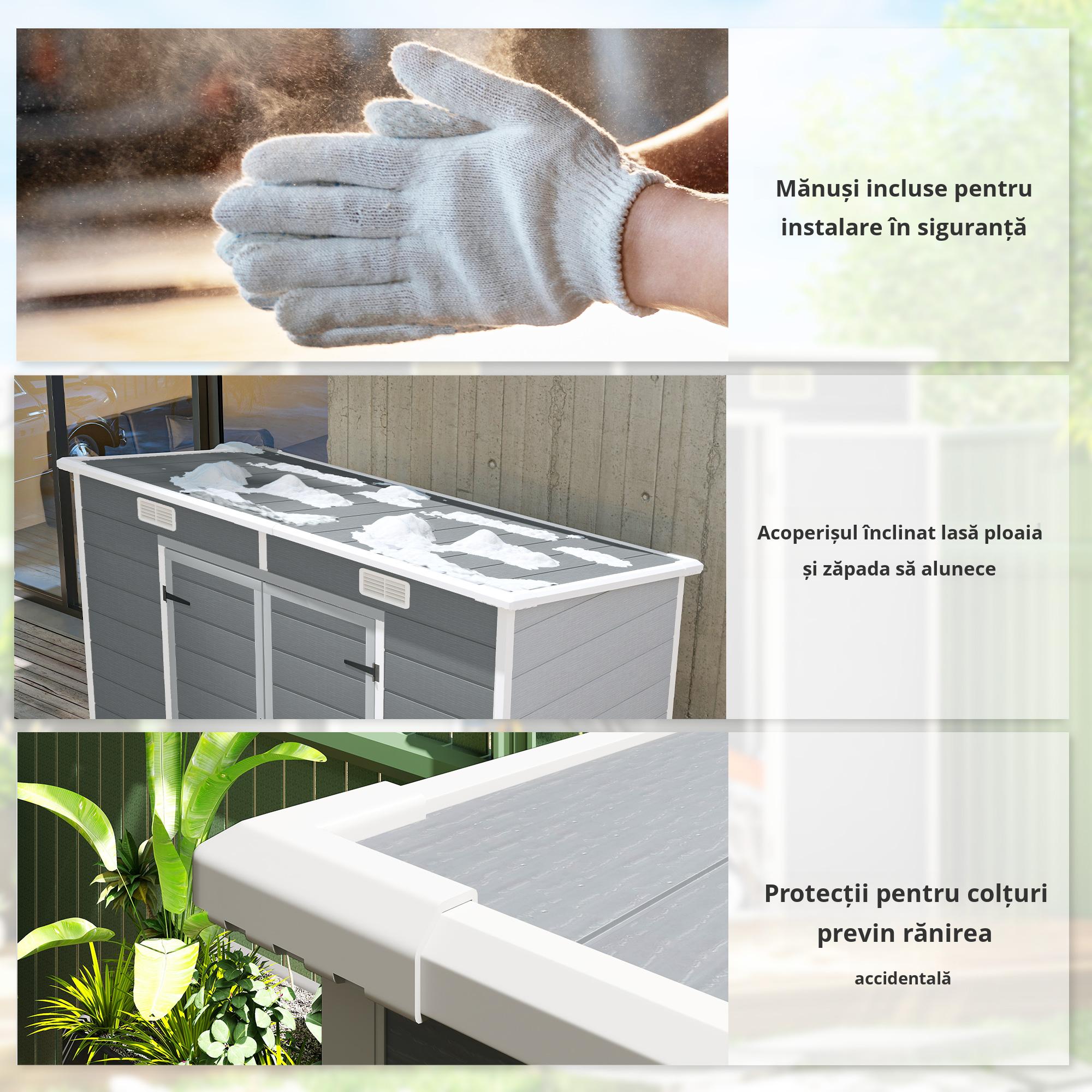  Casuta de Gradina din Rasina cu Podea, 2 Usi Blocabile, Fereastra, 2,4 x 1,3 m, Gri [3]