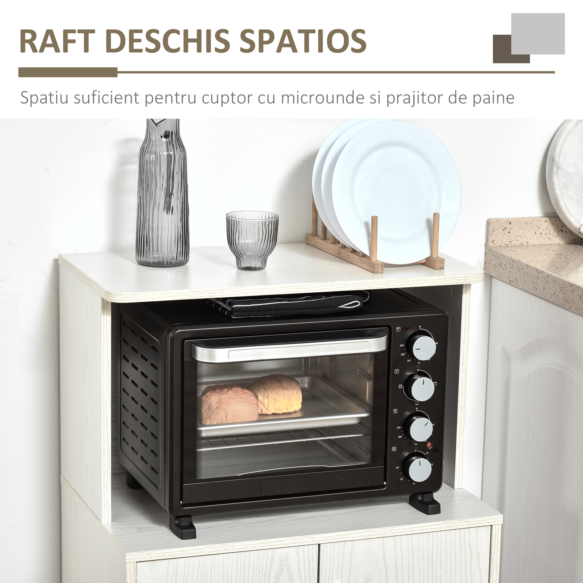  Mobilier pentru Cuptor cu Microunde - Cu Roti si Dulapior, Alb [4]