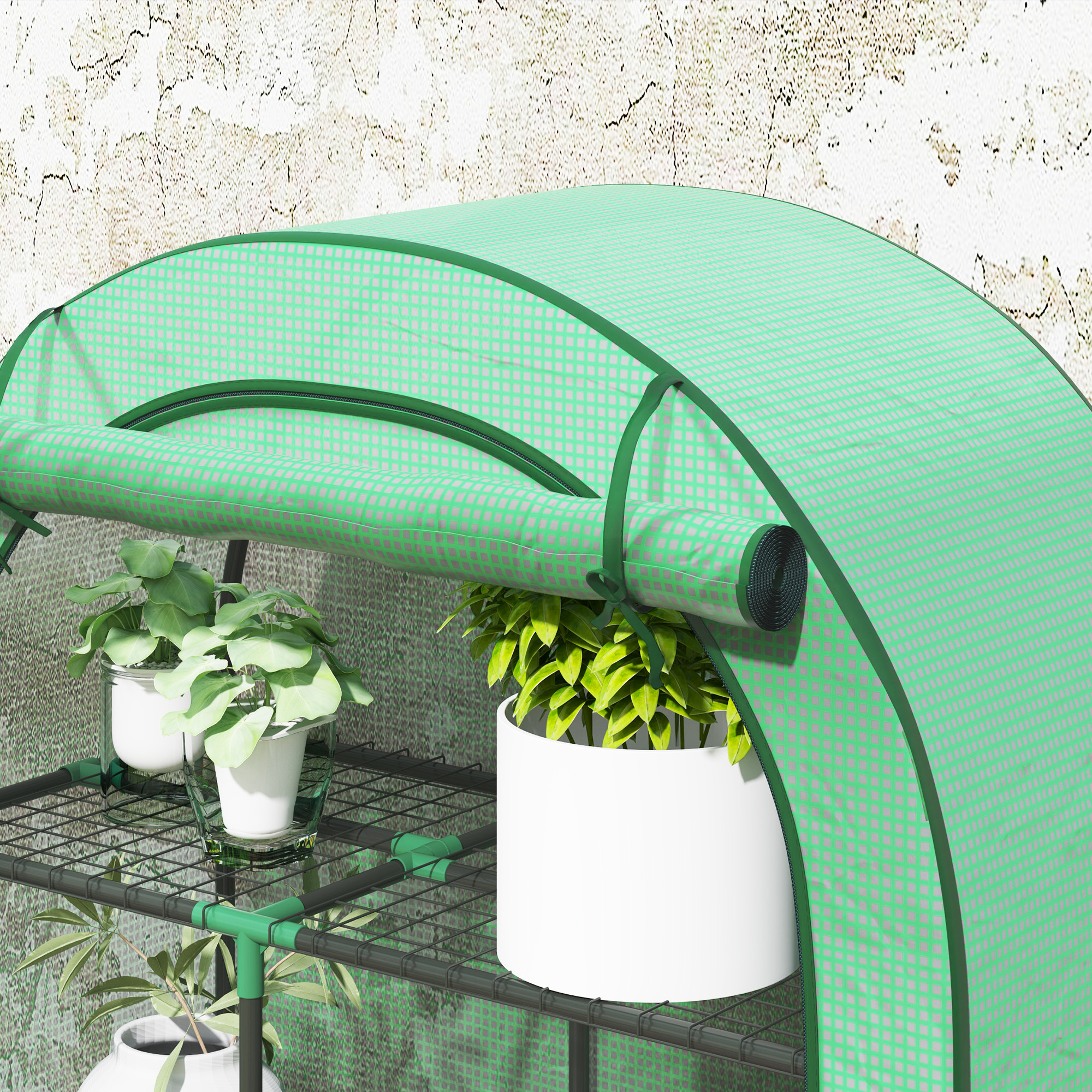  Sera de Perete cu 4 Niveluri, cu Usa cu Balamale, din Otel si PE, 100x45x160 cm, Verde [8]