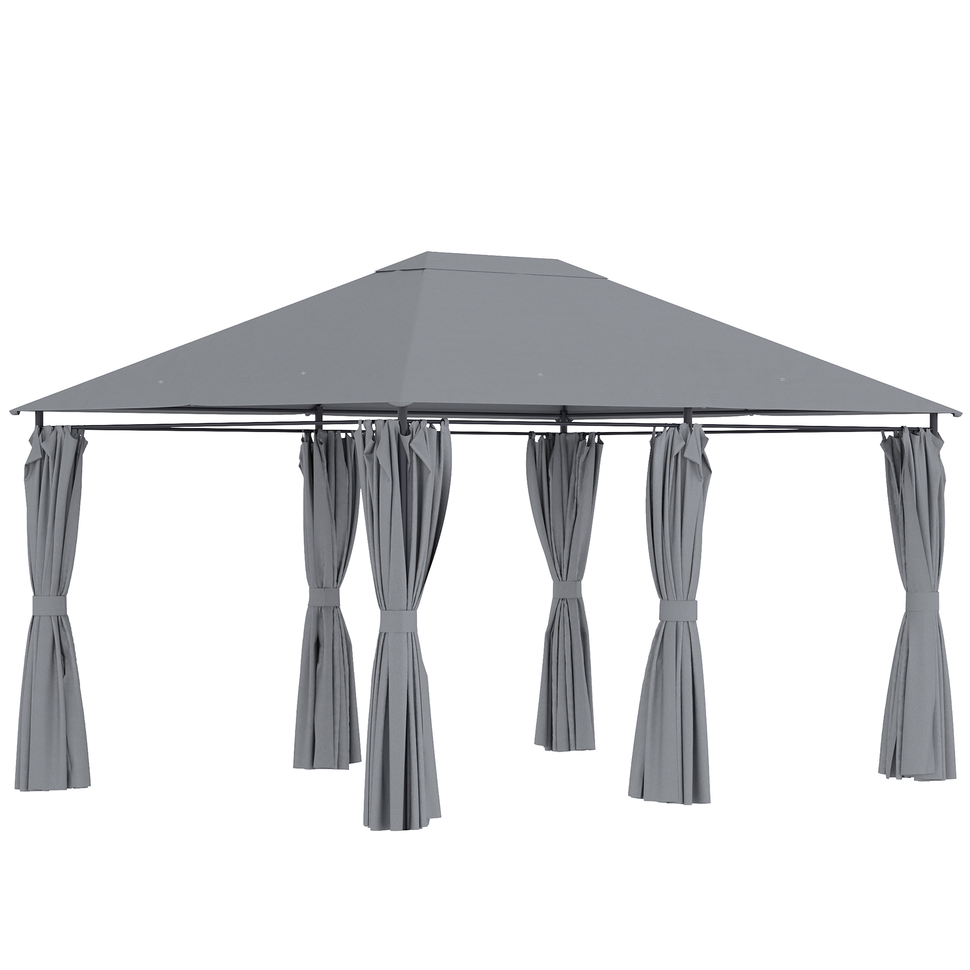 Gradina & balcon -  Gazebo din Otel 3x4 m cu Acoperis din Material Textil si 6 Perdele Detasabile, Gri