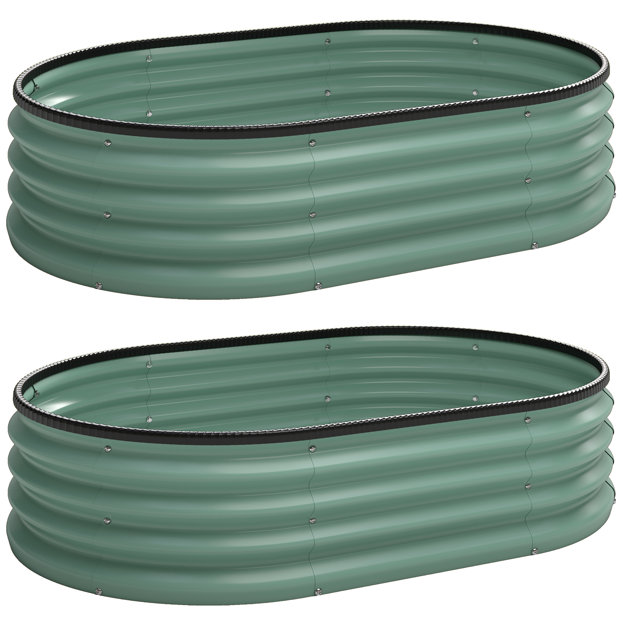 Living & hol -  Set de 2 Straturi de Gradina Modulara, Paturi Ridicate cu Margine din Cauciuc, Baza Deschisa, Straturi din Otel Zincat pentru Plante Aromatice, Fructe, Legume si Flori, 135x90x30 cm, Verde