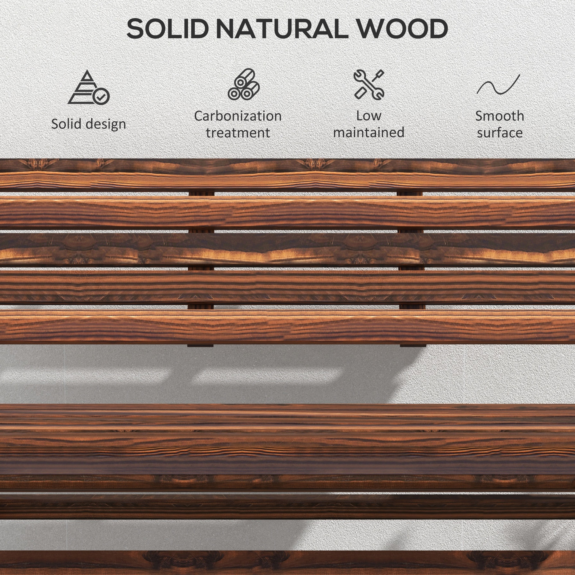  Banca de Gradina Pliabila pentru 2 Persoane cu sipci din Lemn de Pin, 122x63x83 cm, Carbonizat [4]