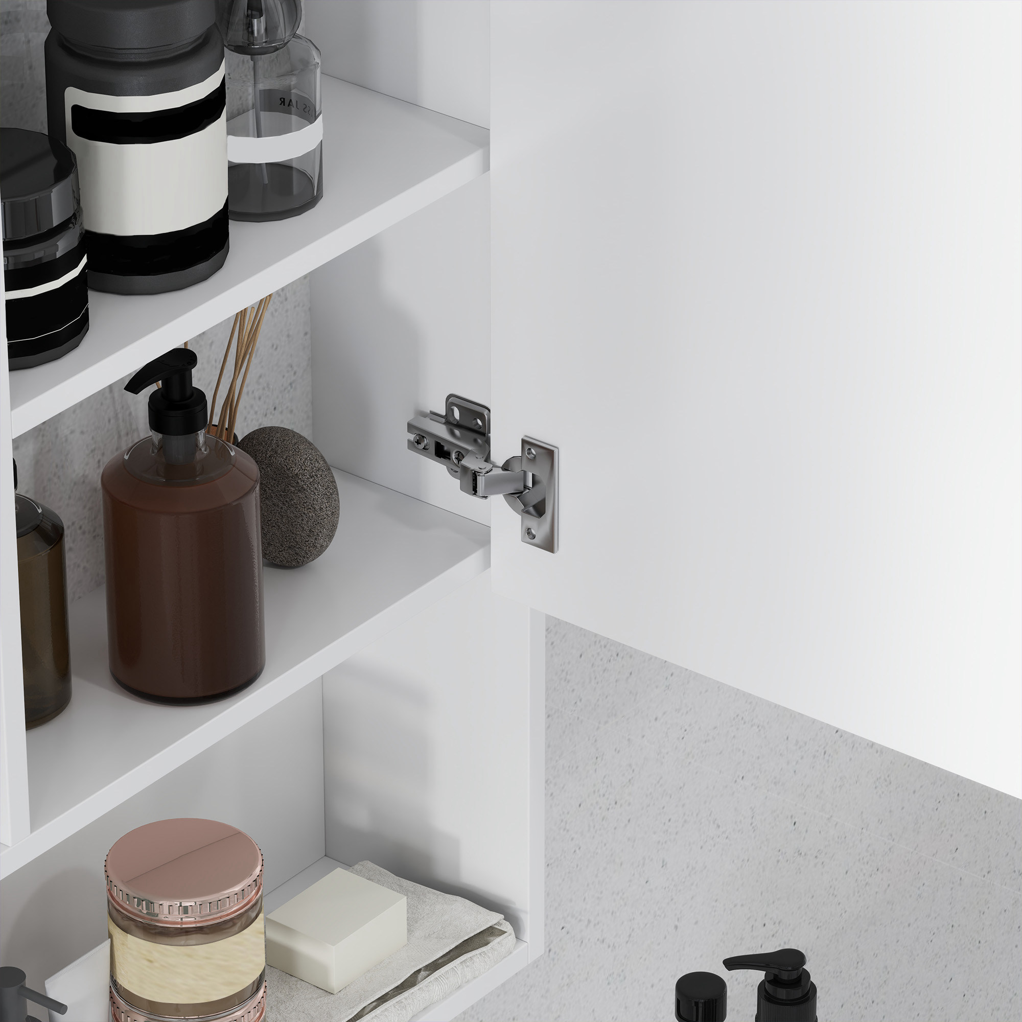  Dulap de Baie cu Oglinda si Rafturi Reglabile, Dulap Suspendat de Baie cu Usa, 60x15x76 cm, Alb [6]