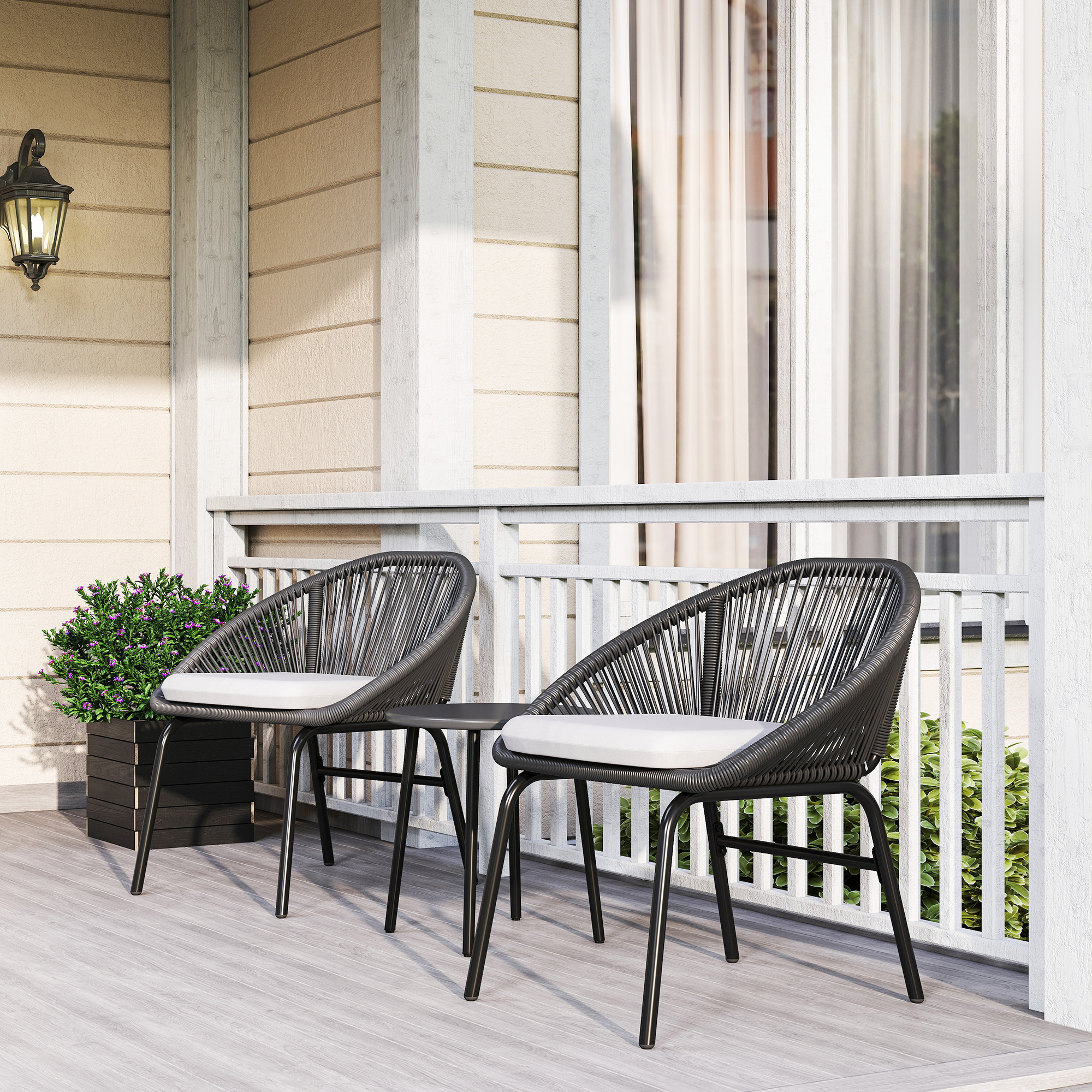  Set Bistro pentru Terasa din 3 Piese, Set cu Perne Moi pentru Sezut, Set de Mobilier din Rachita, Negru [1]