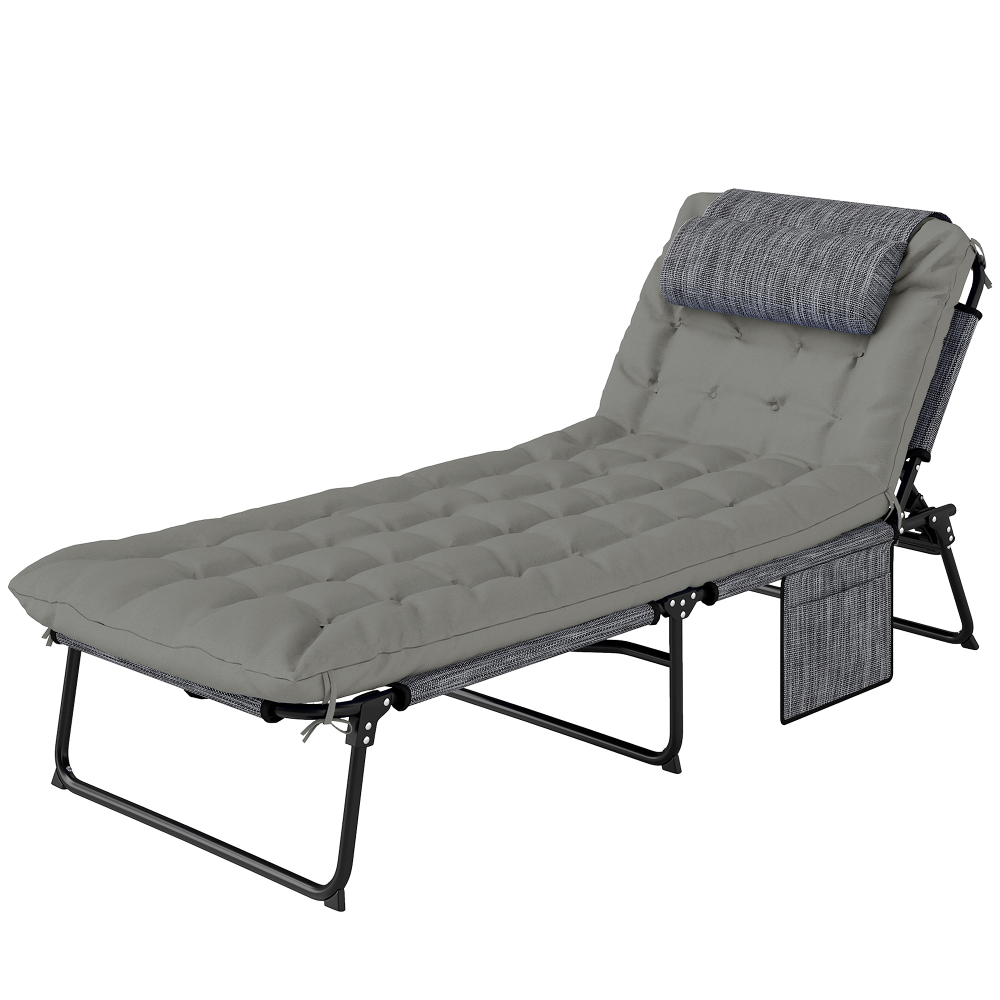 Gradina & balcon -  sezlong pliabil si reglabil pentru gradina, cu buzunar lateral, 68x189x30 cm, negru si gri