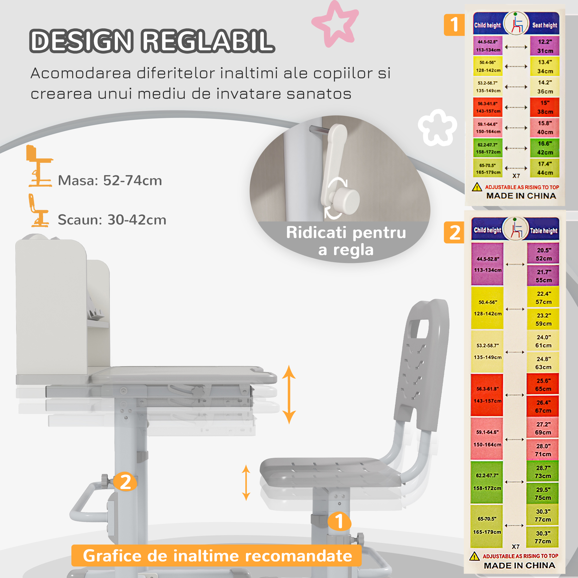  Set Birou si Scaun pentru Copii Reglabil in Inaltime Birou de Studiu pentru Copii pentru Scoala cu Sertar Raft pentru Carti Masa cu Unghi Reglabil Covoras [5]