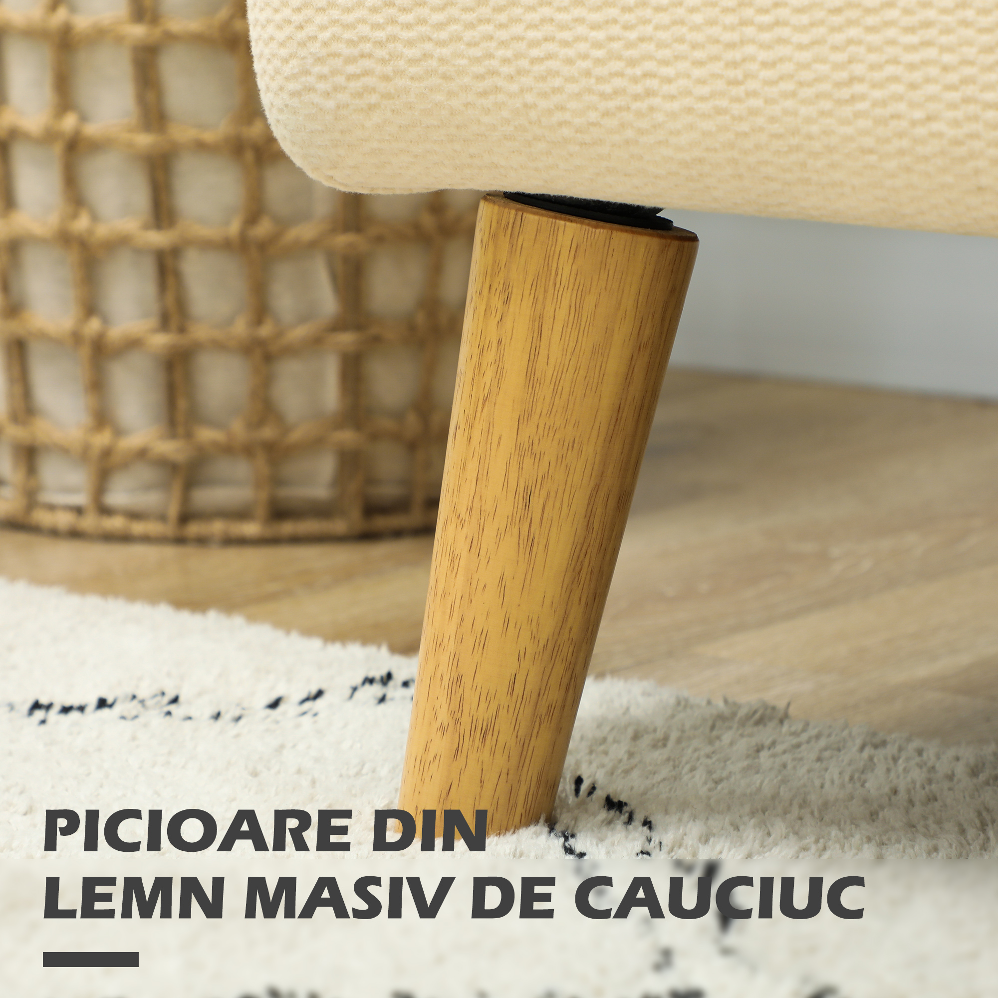  Canapea Moderna de 2 Locuri cu Efect de Catifea si Tapiterie Groasa, 140x74x79 cm, Alb Crem [4]