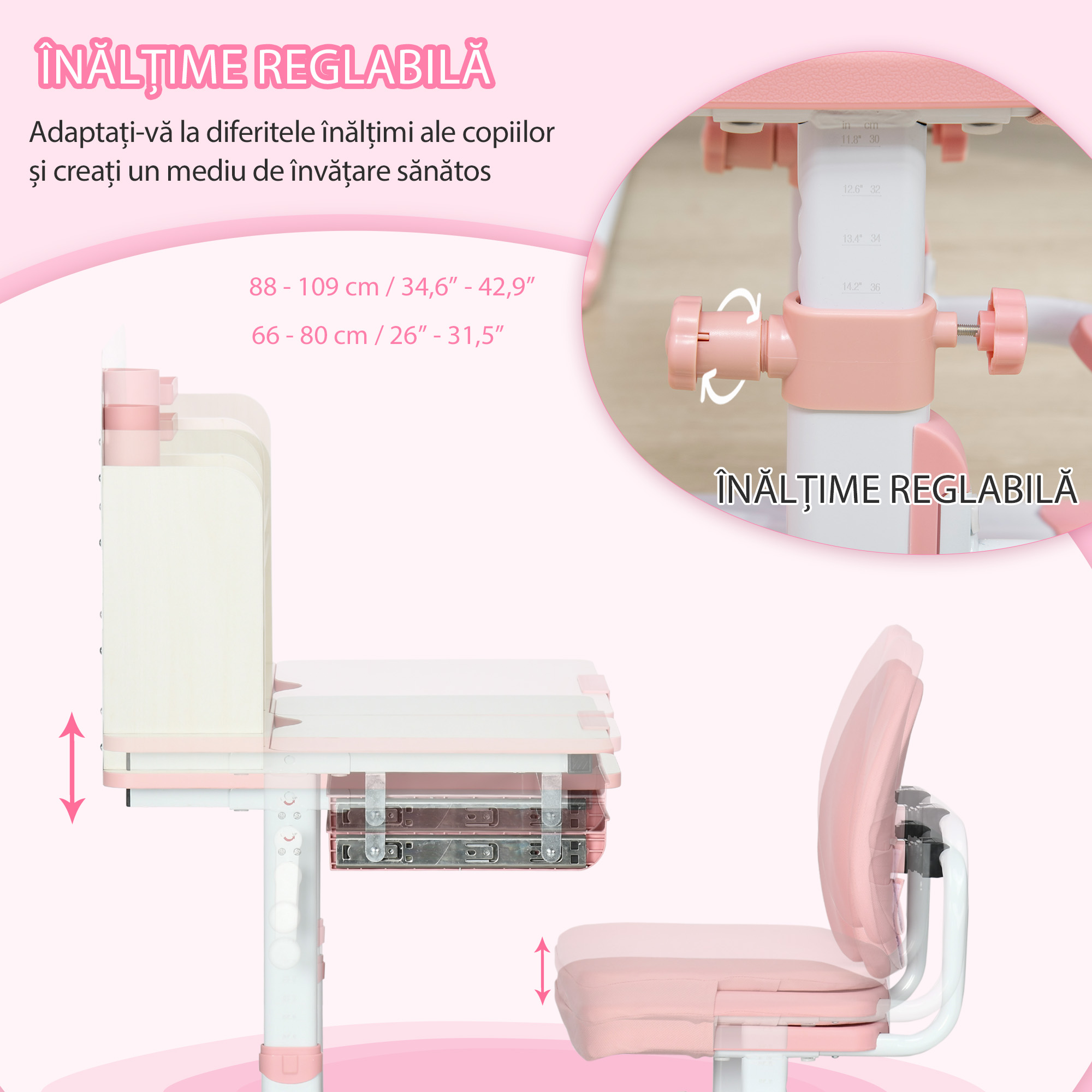  Set Birou & Scaun Copii - Reglabil, Cu Raft pentru Studiu [3]