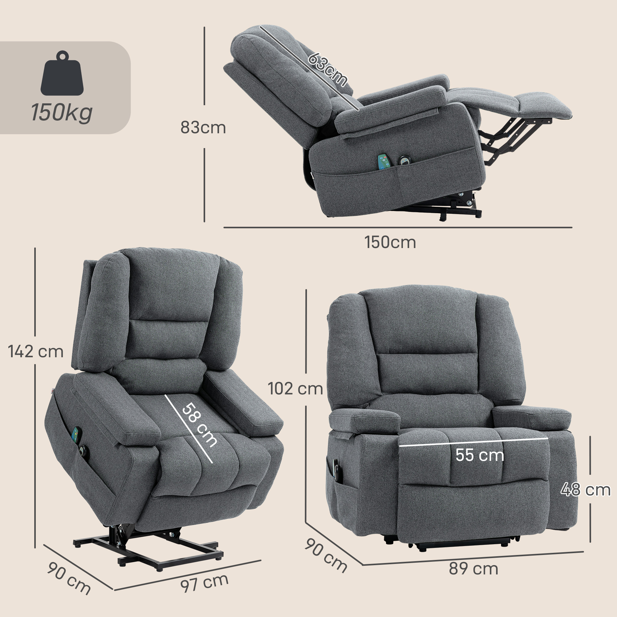  Scaun Masaj cu Ridicare - Vibratii, Caldura & Telecomanda [2]