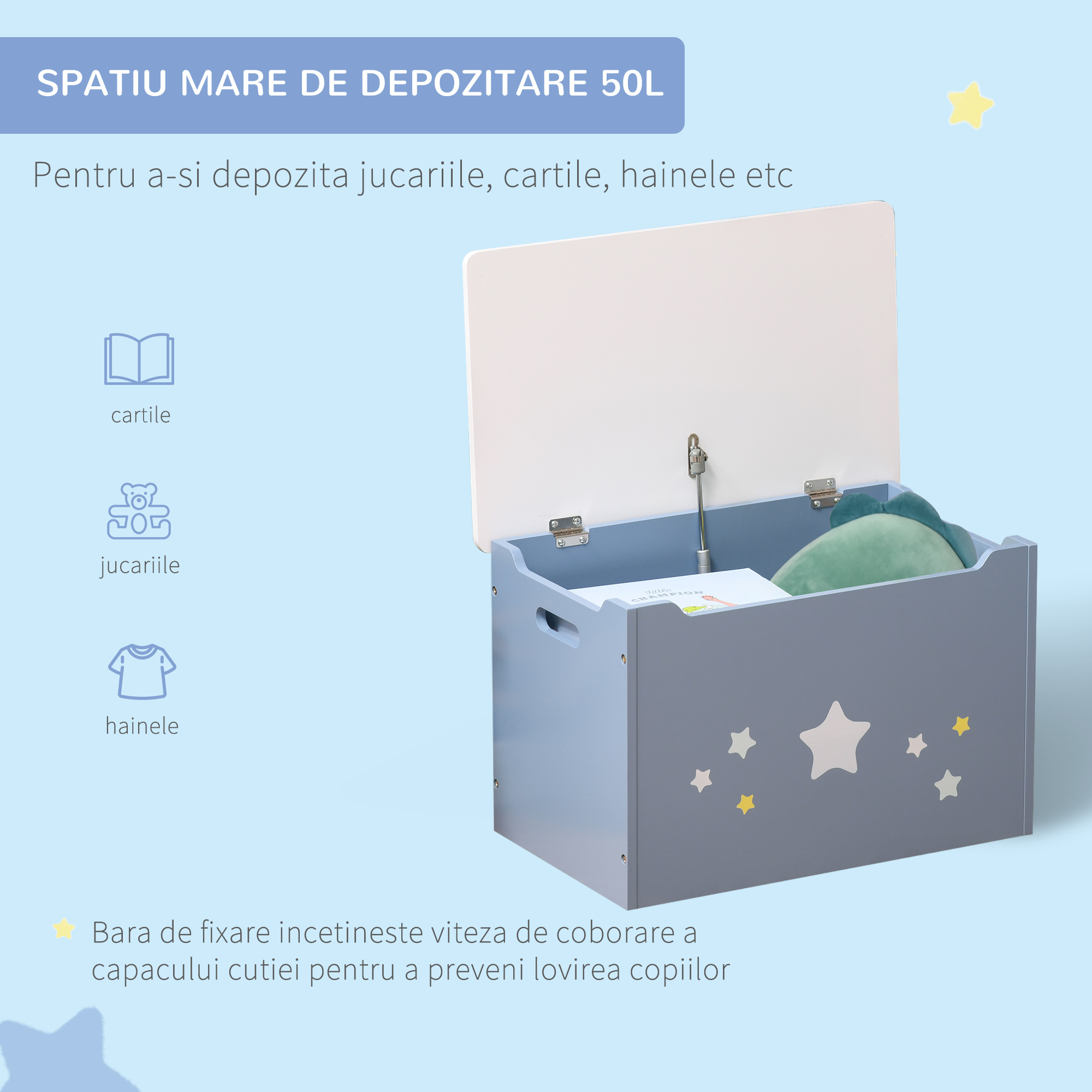  Cutie pentru Jucarii - Lemn Alb & Albastru, Camera Copii [4]