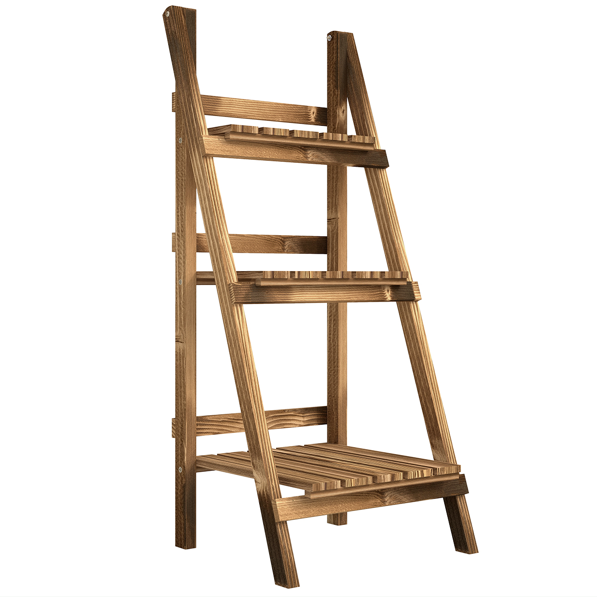 Living & hol -  Suport pentru Plante Pliabil, Jardiniera cu 3 Niveluri, Raft de Exterior pentru Plante, 40x37x93 cm, Lemn Natural