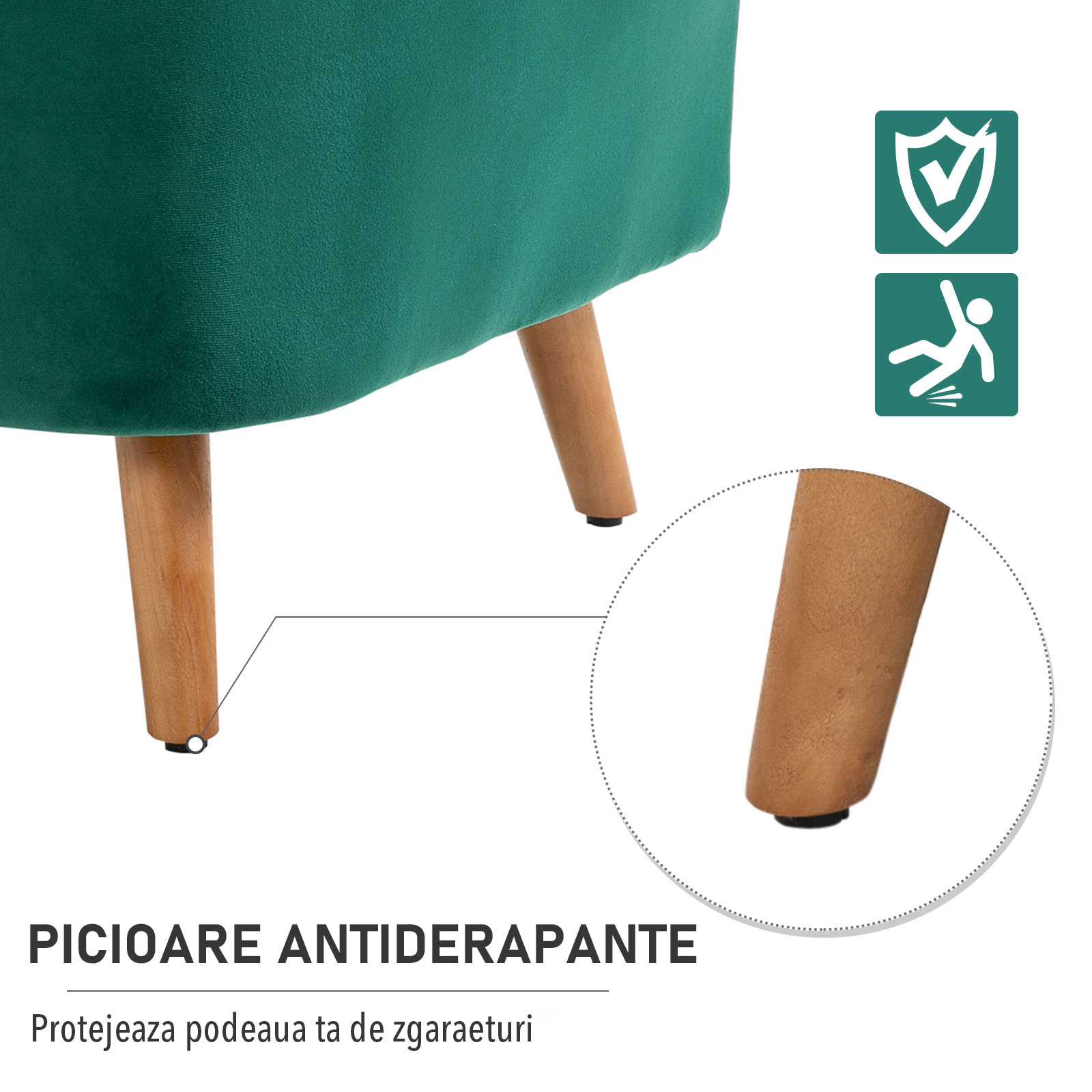  Fotoliu Verde din Catifea - Elegant cu Picioare din Lemn [6]