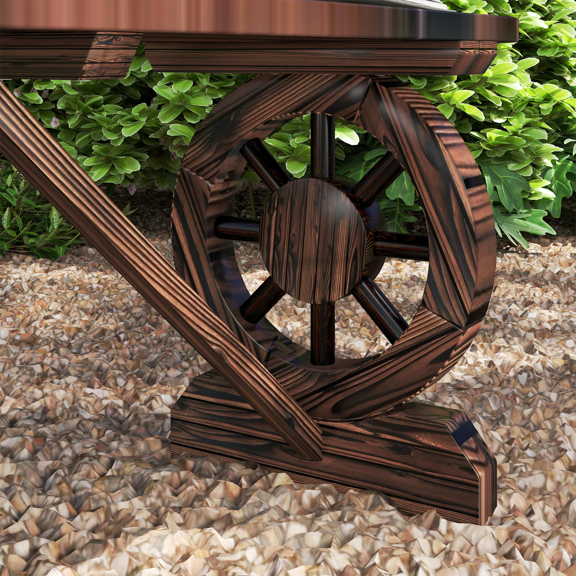  Banca de Gradina cu Picioare in Forma de Roata de Car cu 2 Locuri si sezut din sipci, 120x29x39 cm, Maro [7]