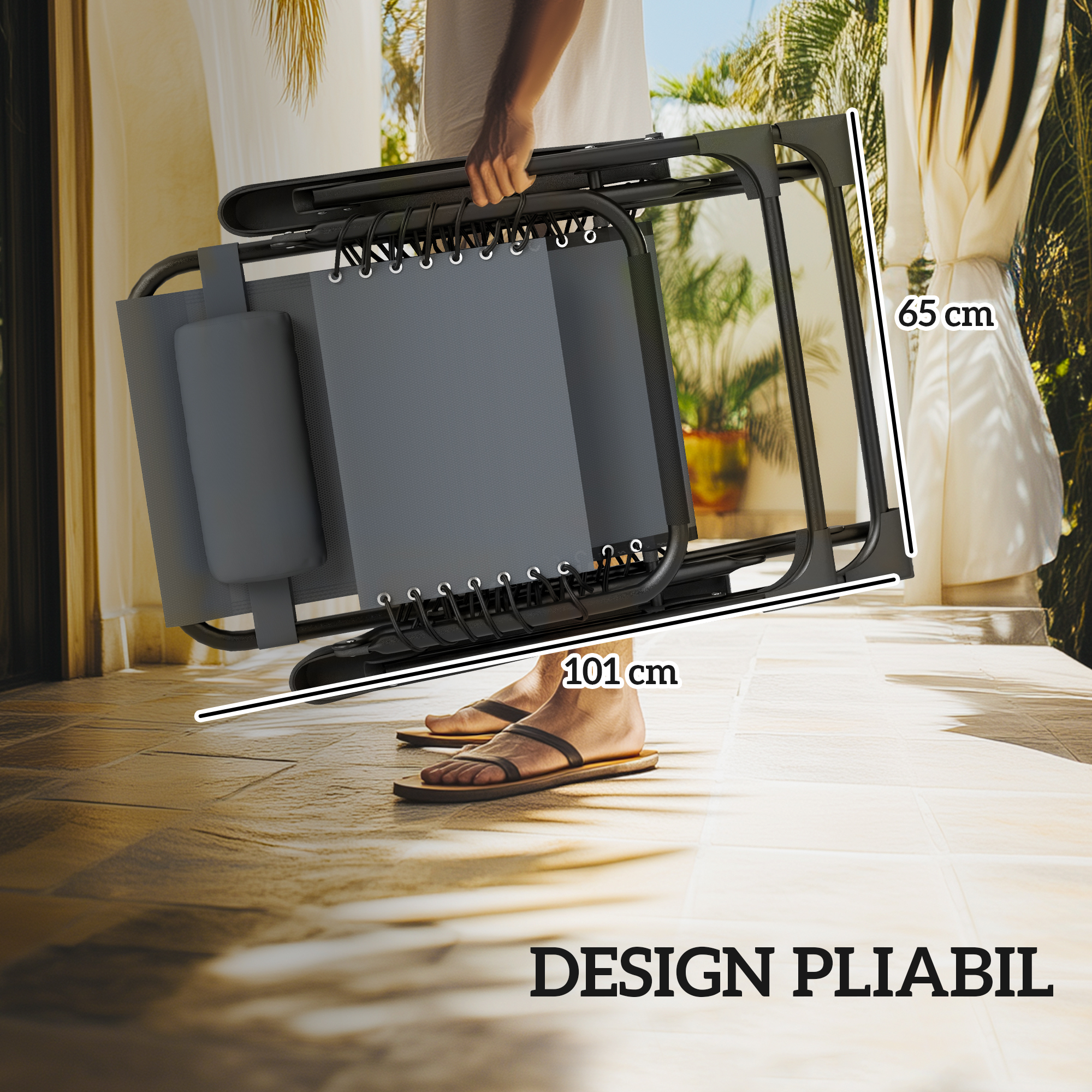  Set 2 sezlonguri Zero Gravity Pliabile cu Spatar Reglabil si Masuta, Gri [6]