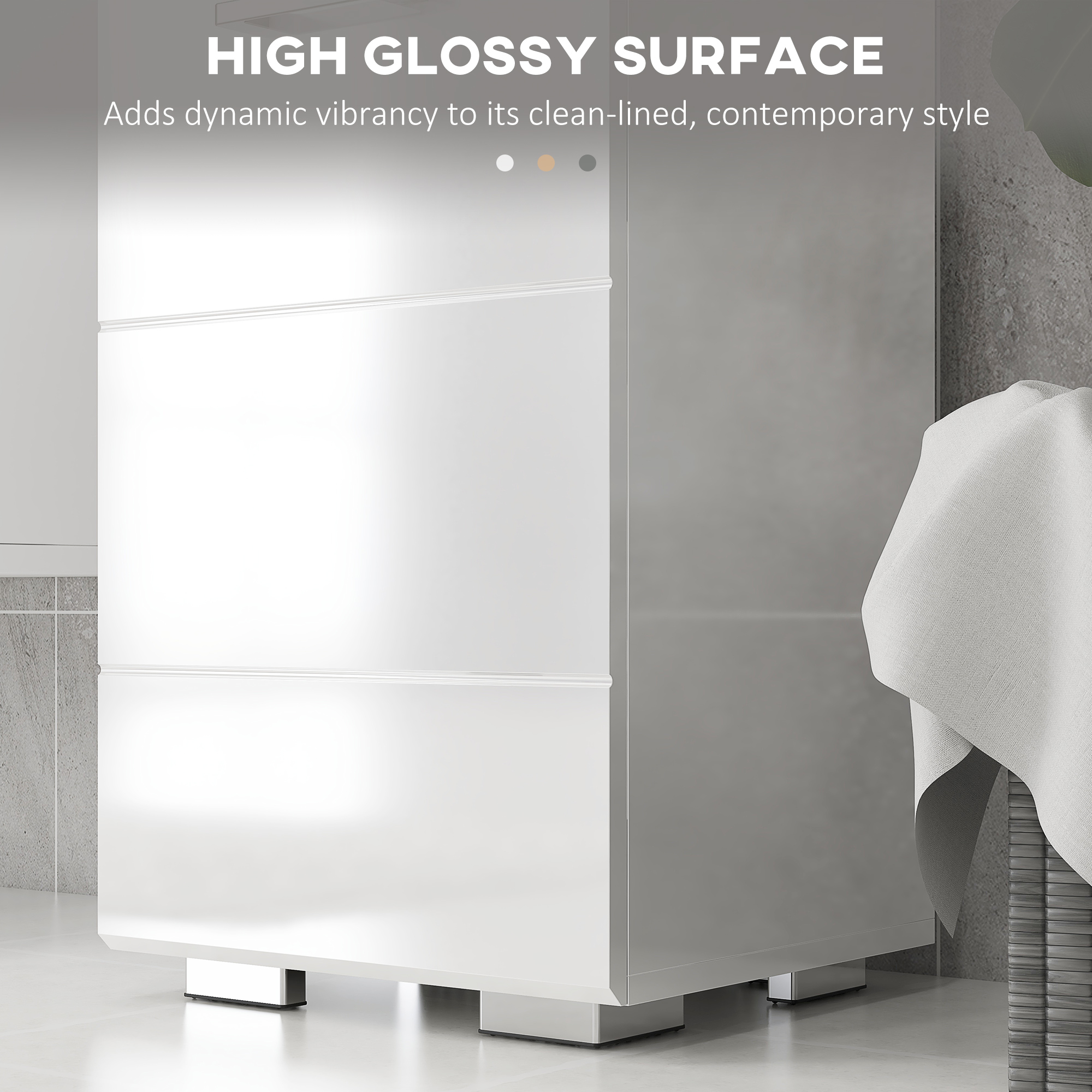  Dulap de Podea pentru Baie Dulap de Depozitare Independent Usi Sertar Rafturi Reglabile pentru Bucatarie Camera de Zi Alb depozitare laterala toaleta acasa birou hol prosop manere dus colt baza inalt [5]