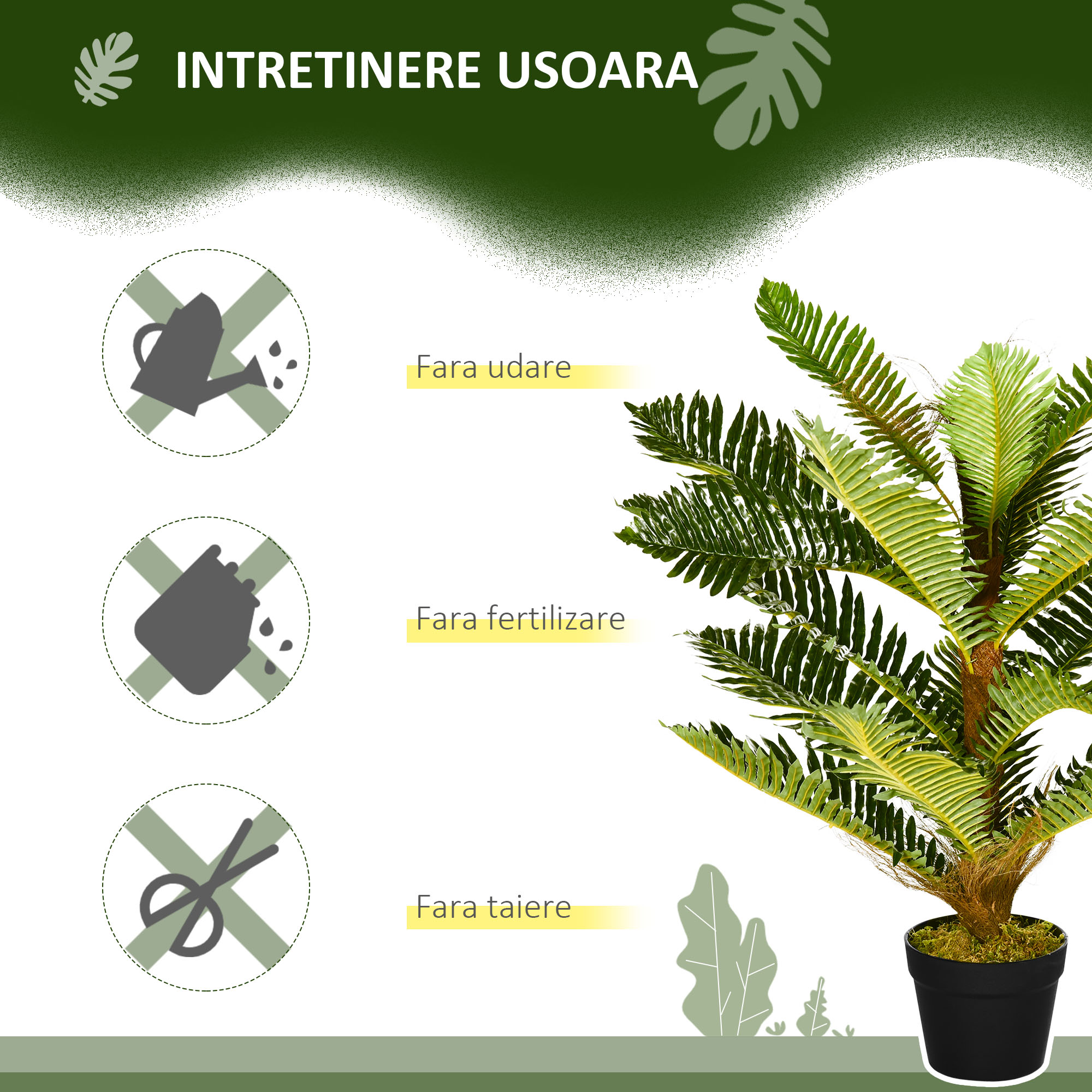  Planta Artificiala de Palma cu 18 Frunze si Vas Inclus pentru Interior, inaltime 85 cm, Verde [5]