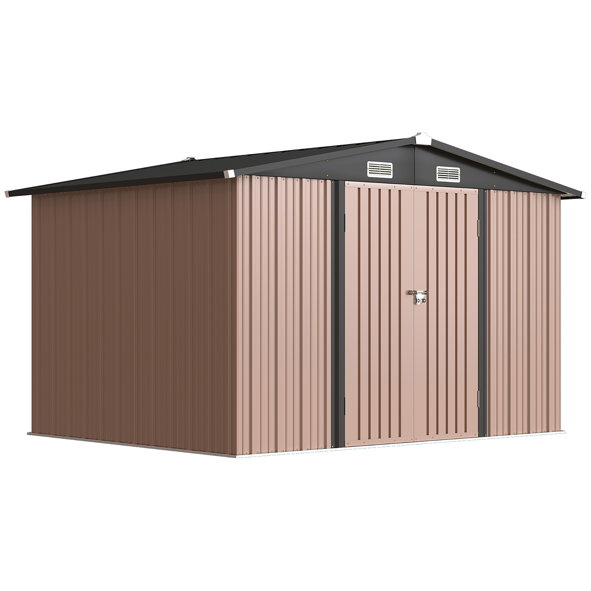 Gradina & balcon -  Magazin din Metal 305 x 245 cm, Depozit de Gradina Robust cu 4 Guri de Aerisire si Usi Duble cu incuietoare, Maro