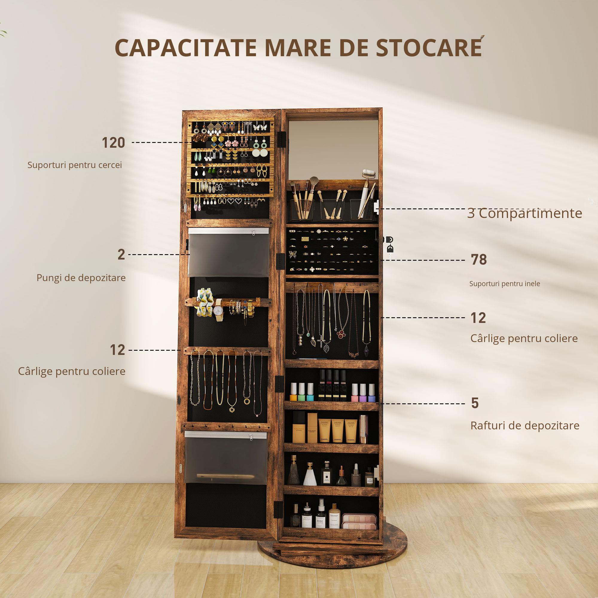  Oglinda cu Spatiu pentru Bijuterii Rotativa si Cu inchidere, Maro [3]