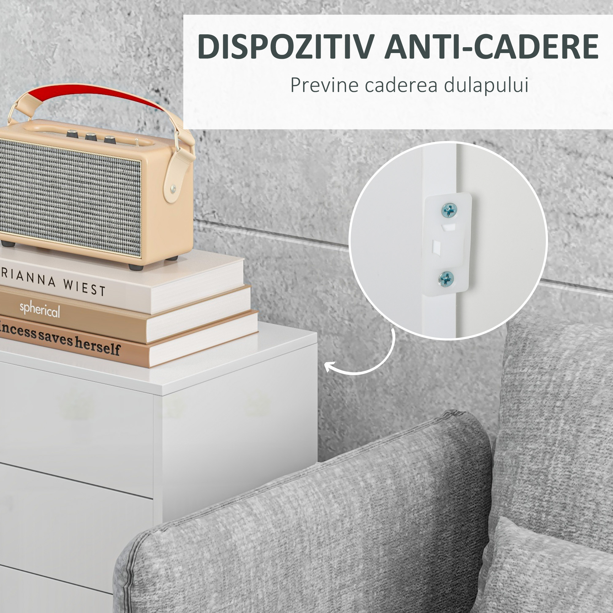  Comoda cu 2 dulapuri si 2 sertare, 79x36x74cm, alb lucios [6]