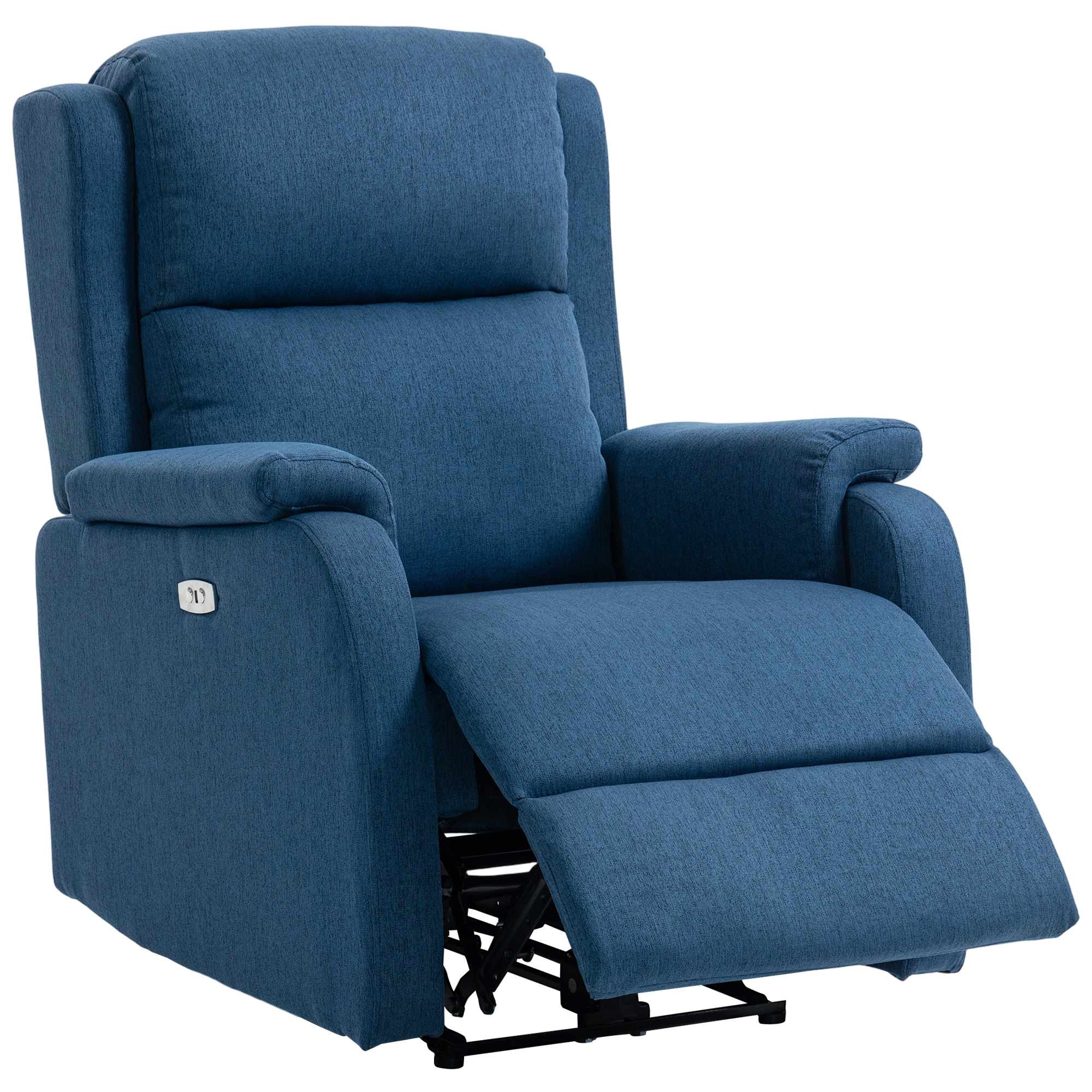  Fotoliu Electric Reclinabil cu Suport pentru Picioare, Material Textil cu Efect de In, 79x90x106 cm, Albastru [0]