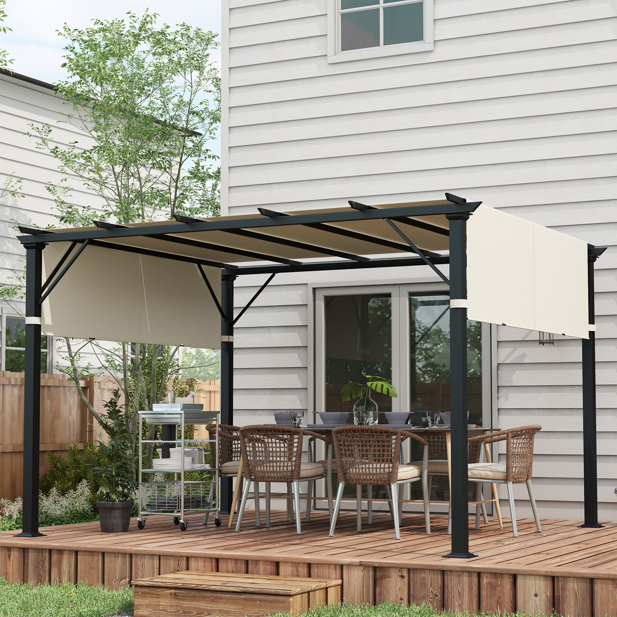  Husa pentru Foisor Pergola 3x3 m din Poliester cu Buzunare si Curele, 488x122 cm, Crem Alb [1]
