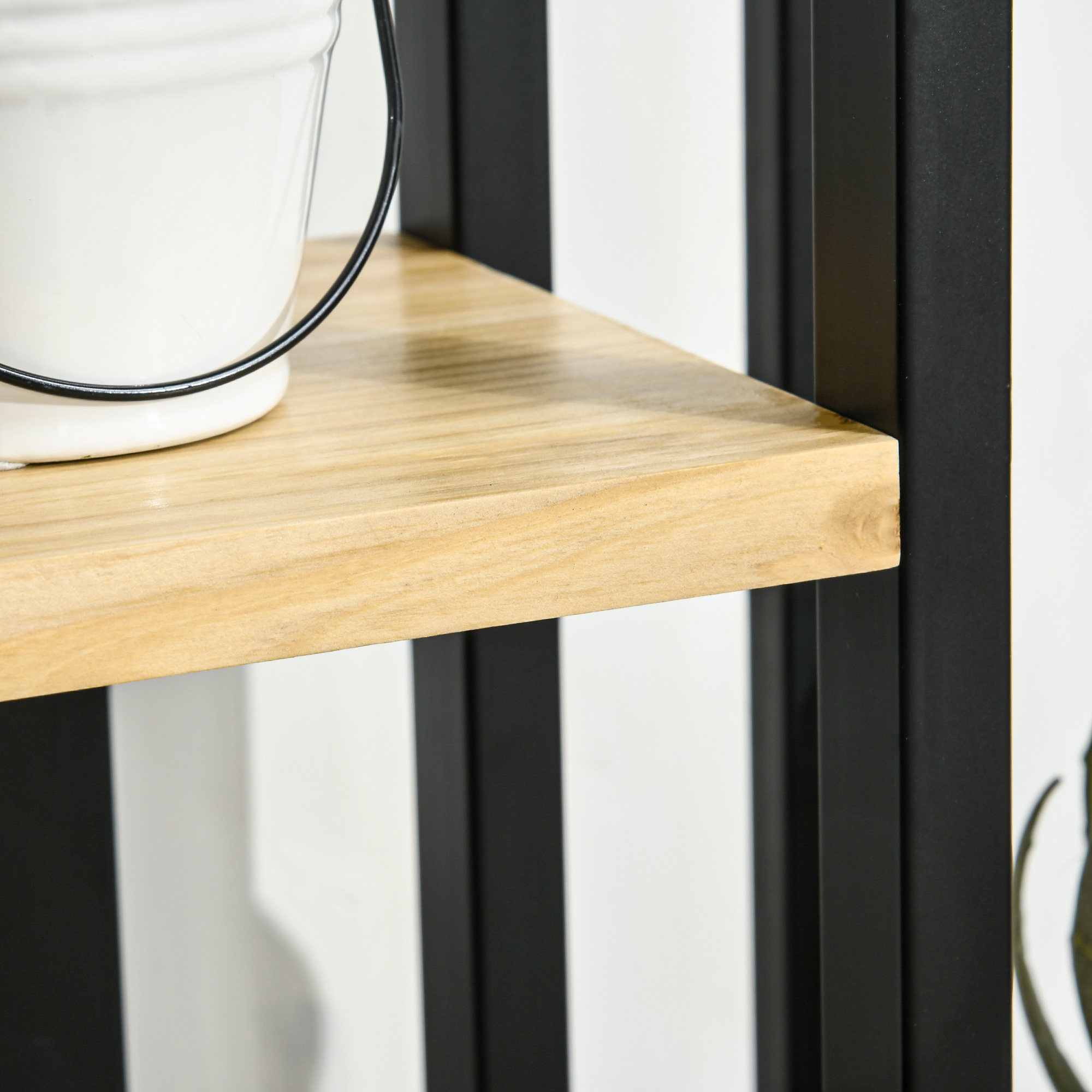  Suport pentru Plante cu 4 Etaje din Lemn de Brad si Metal, 45x25x110 cm, Negru [6]