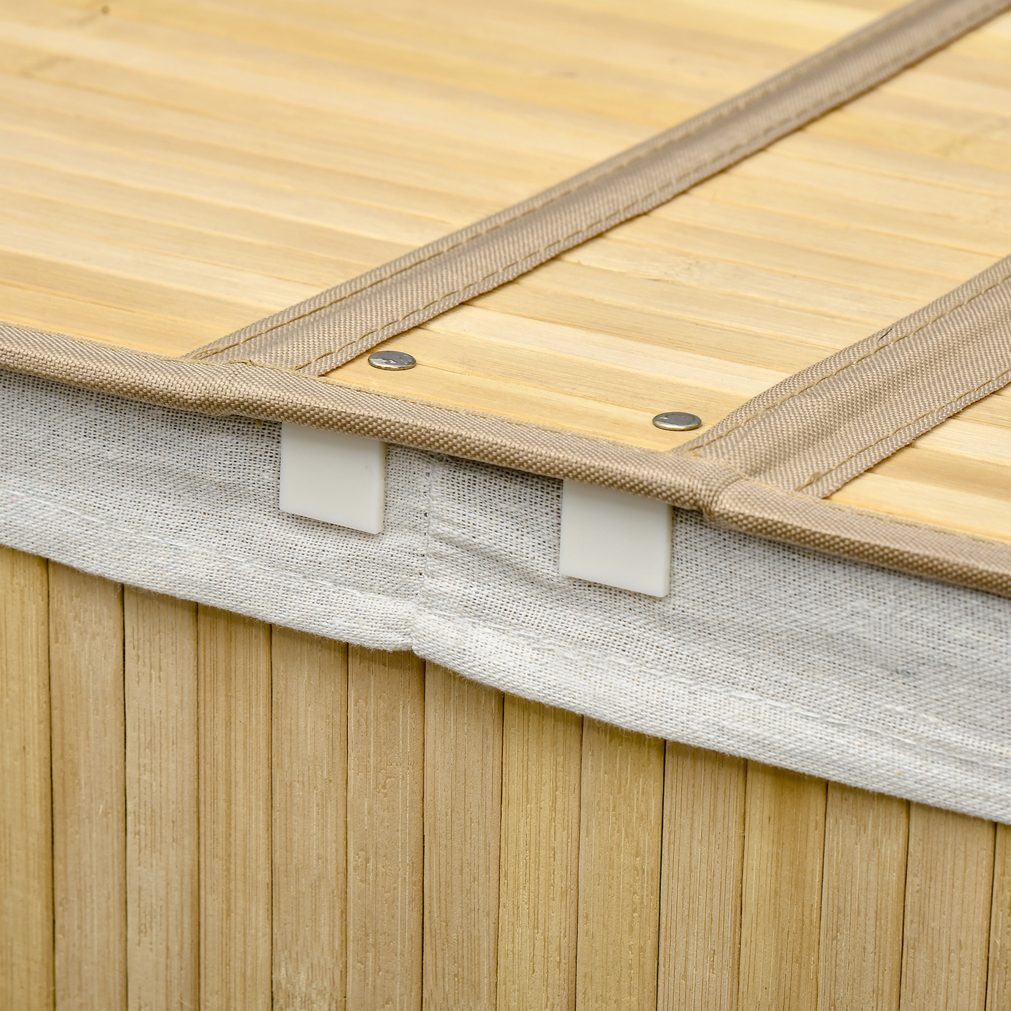  Cos de rufe din bambus cu capac, 100 litri cu 2 sectiuni, captuseala detasabila lavabila, 62,5 x 37 x 60,5 cm, natural [7]