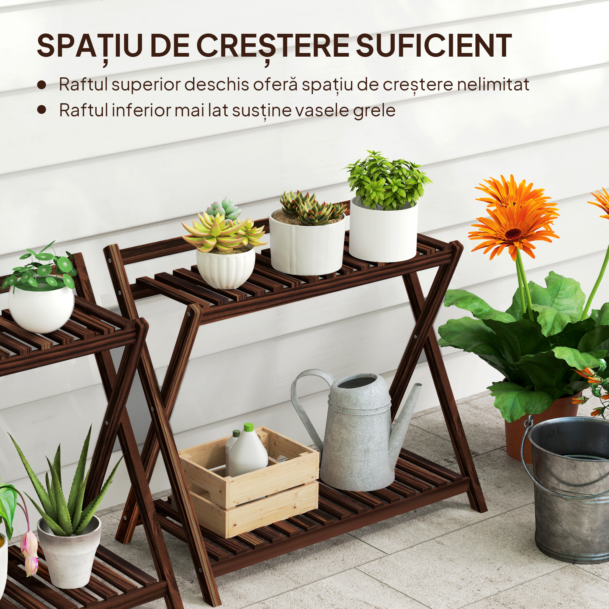  Set de 2 Suporturi pentru Plante cu 2 Niveluri, 73x36x64 cm, Maro [4]