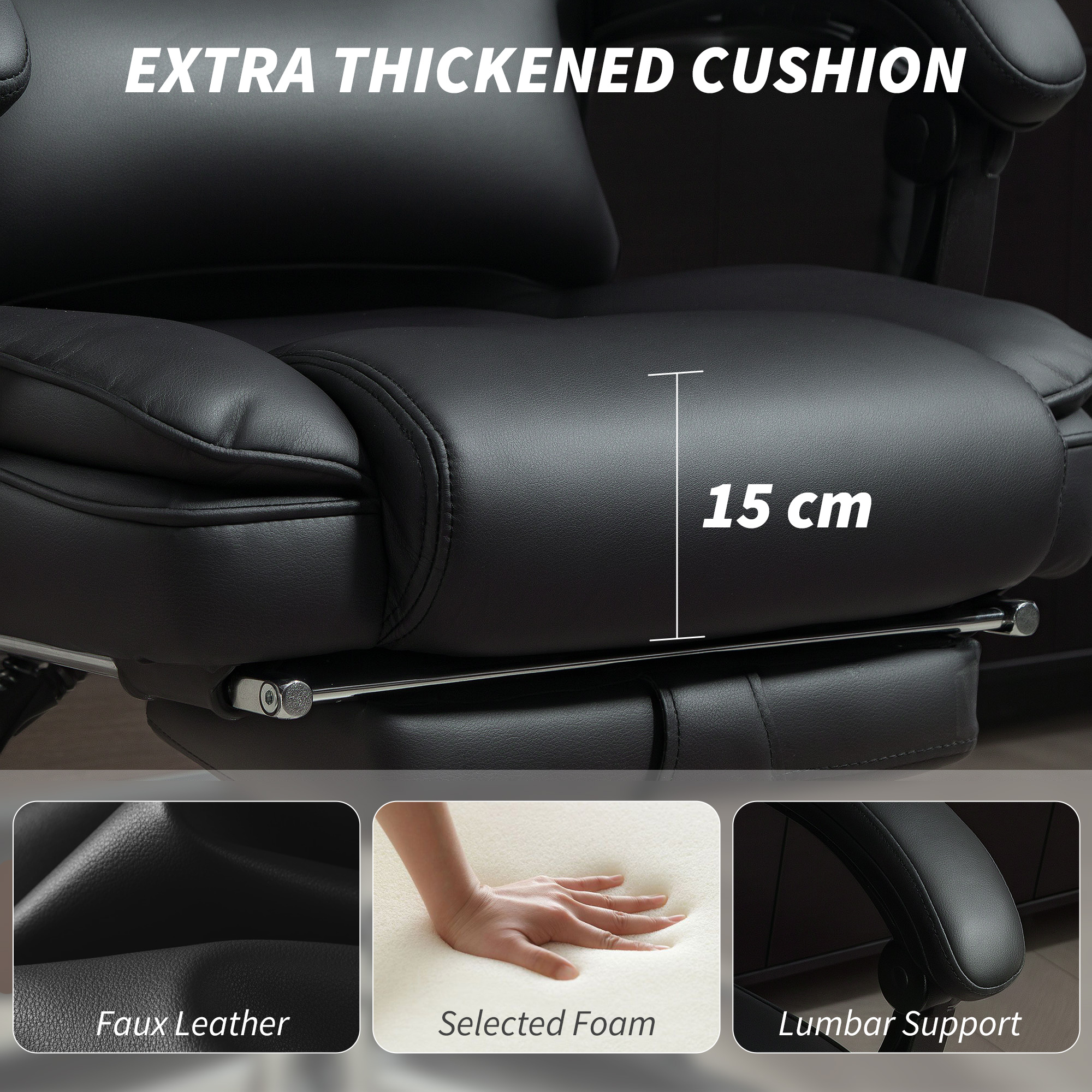  Scaun de Birou din Piele PU cu Suport pentru Picioare, Tetiera si Suport Lombar [4]