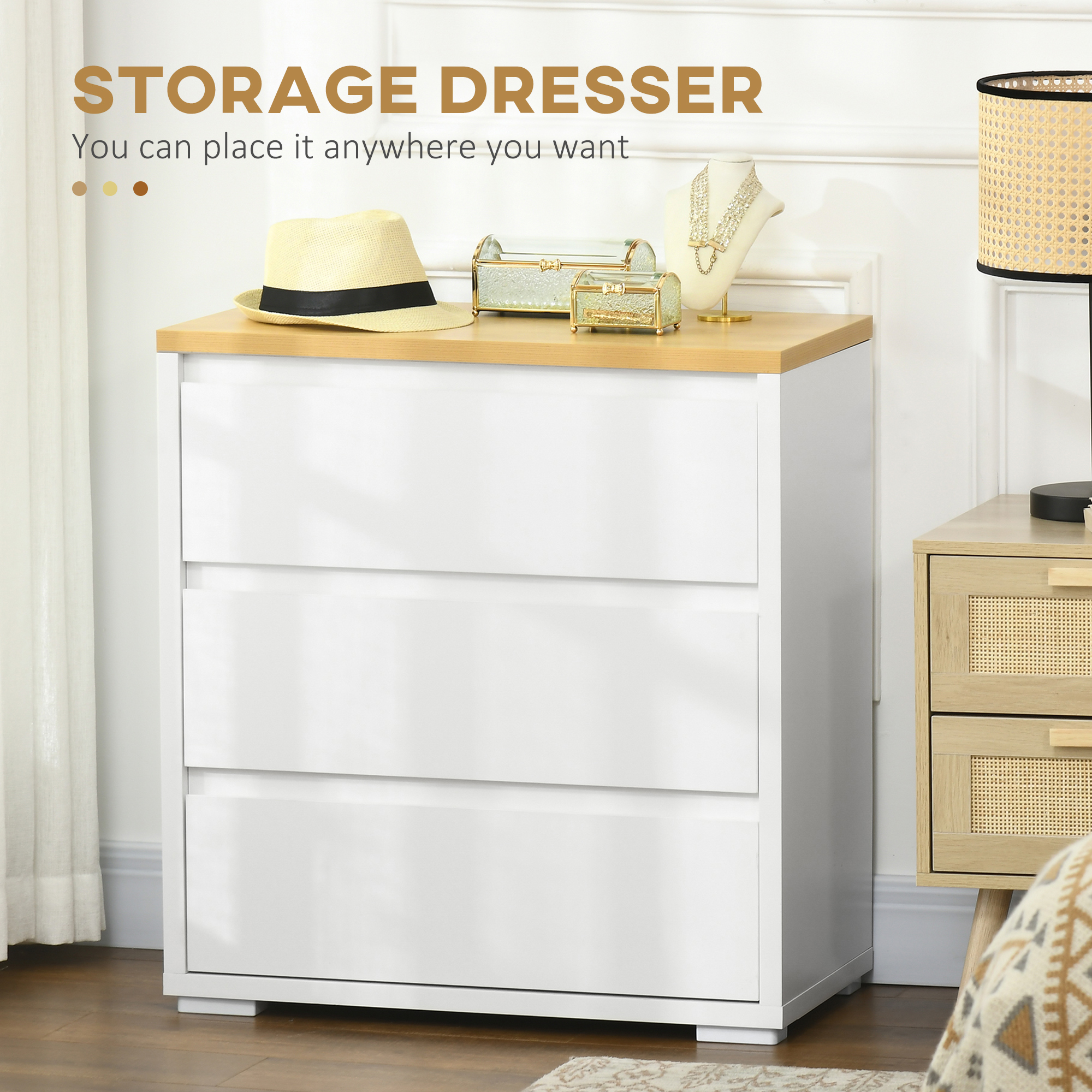  Comoda cu 3 Sertare din PAL Alb pentru Dormitor, Birou si Living, 70Lx37x75cm [3]