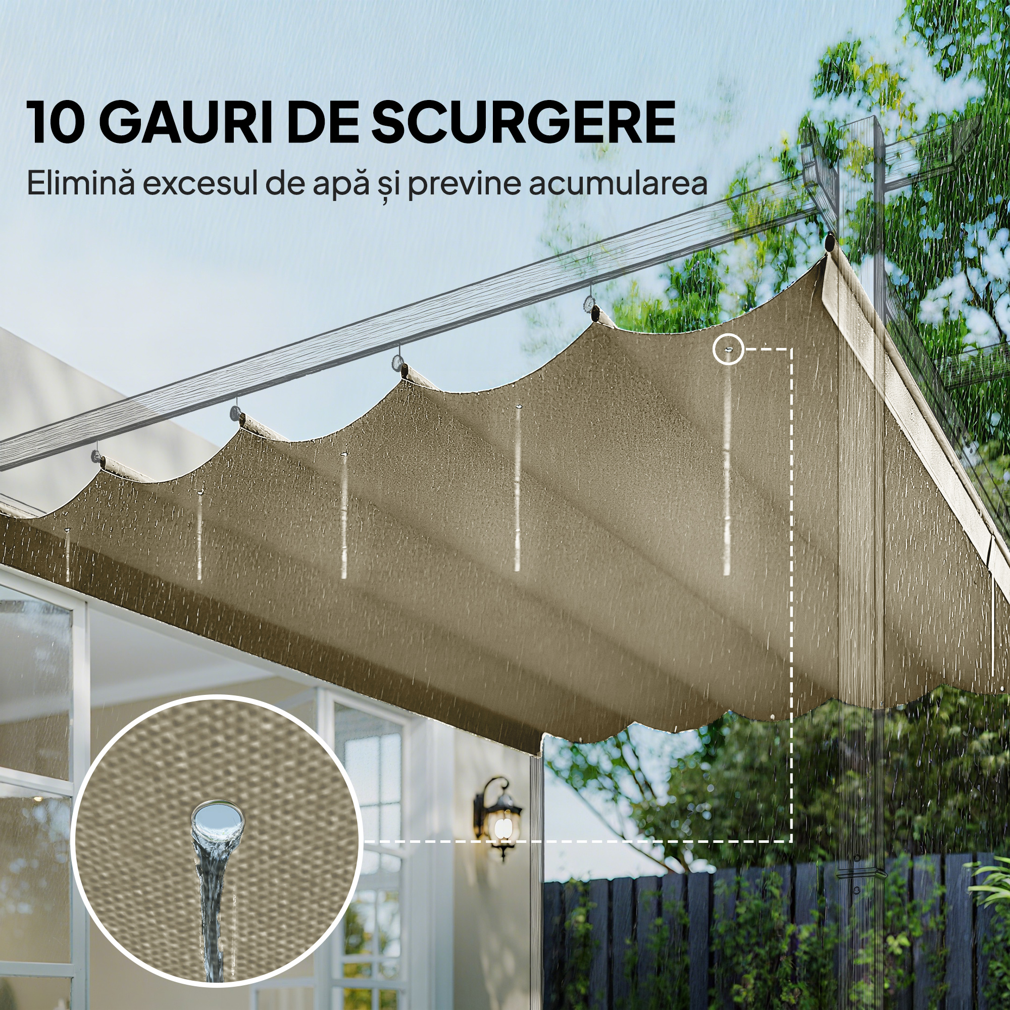  Acoperis de inlocuire pentru Pergola Gazebo cu 10 Gauri de Drenaj, Husa Pergola din Poliester Respirabil, 250x255 cm, pentru Pergola de Gradina 3x3m, Bej [5]
