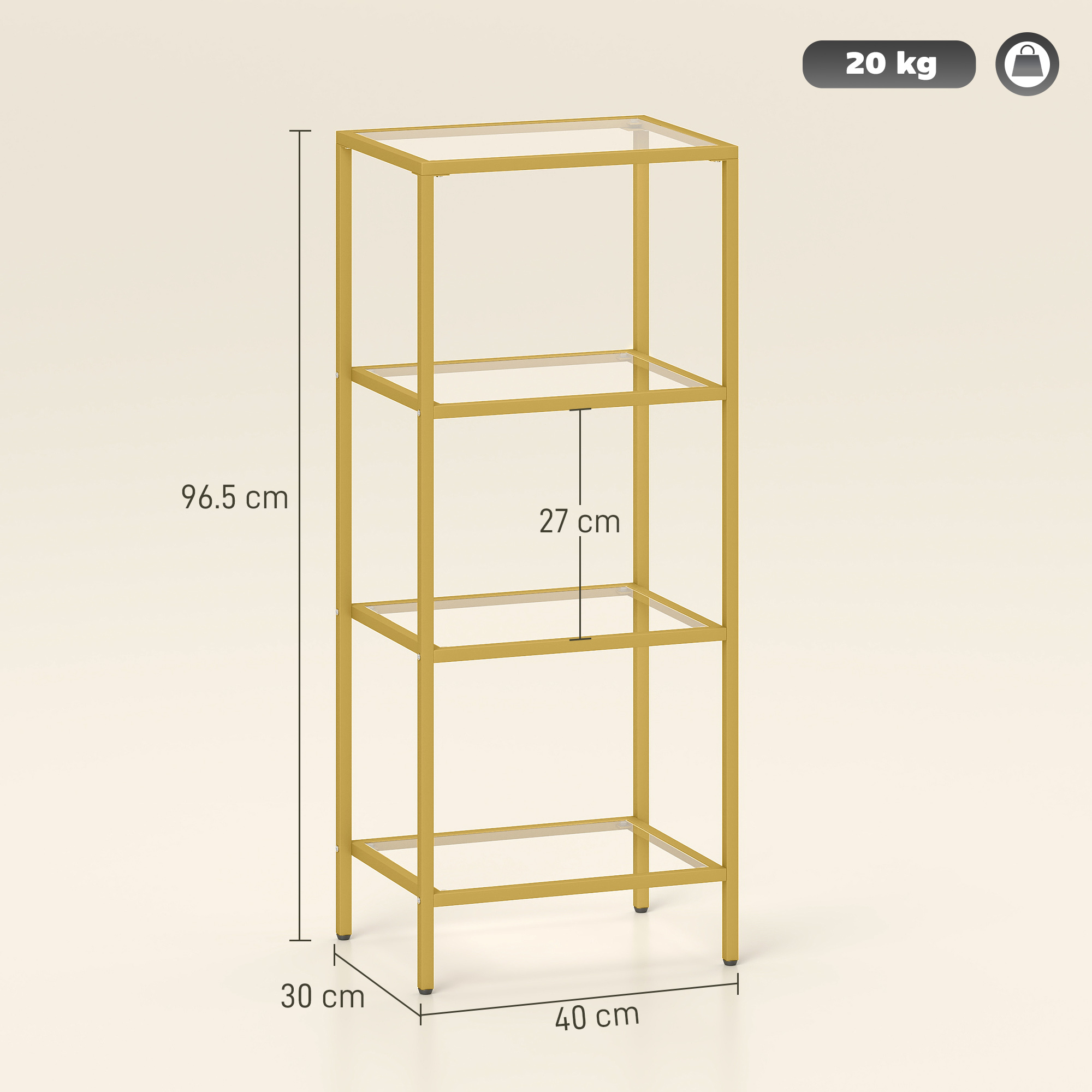  Etajera din Metal si Sticla cu 4 Nivele Minimalista 40x30x96.5 cm Aur [2]